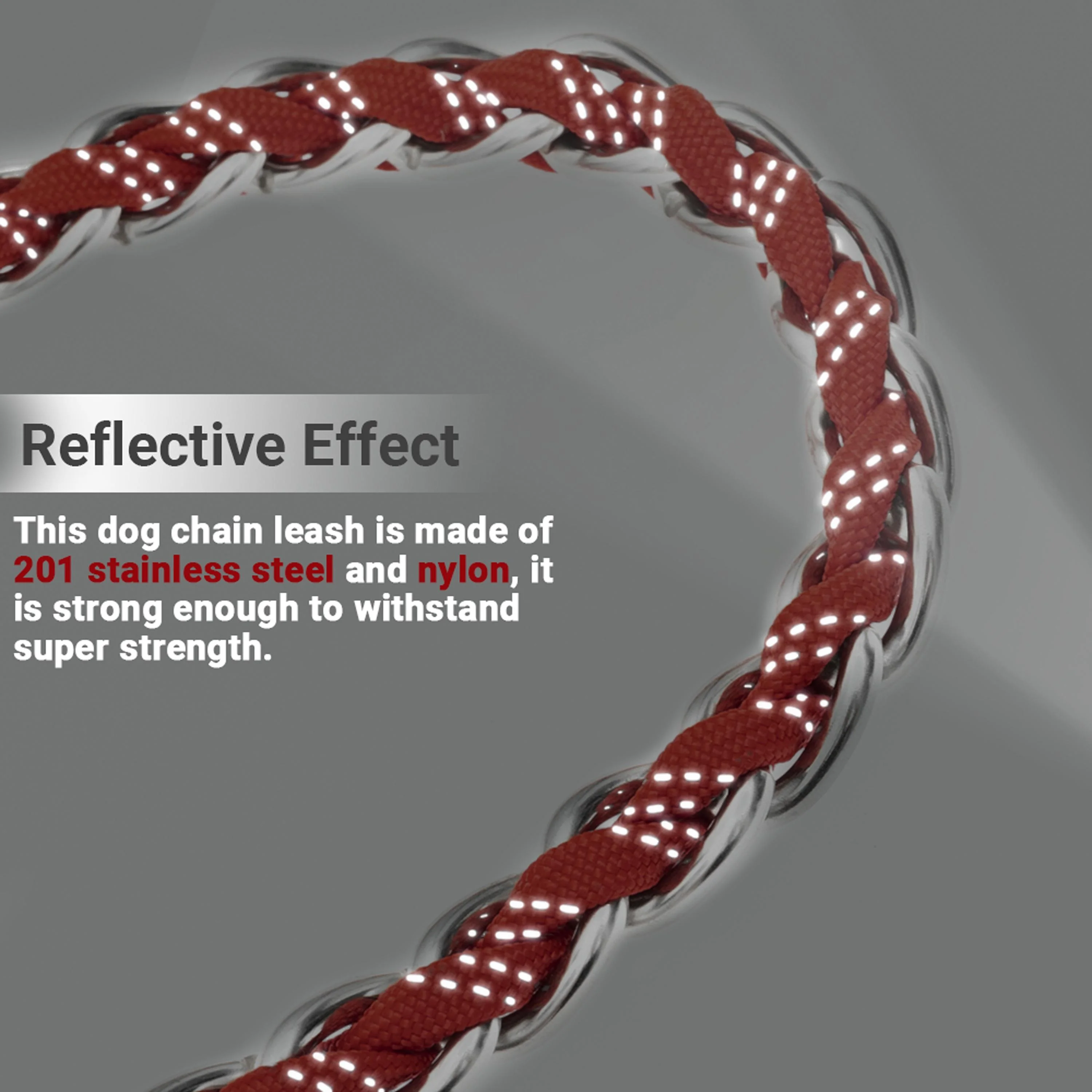 Dog Leash - Heavy Duty Chew Proof Chain Dog Leash, Reflective Stainless Steel Nylon Dog Leash for Medium Large Dogs - 4 FT Short Dog Leash with Soft Handle for Walking, Training, Running