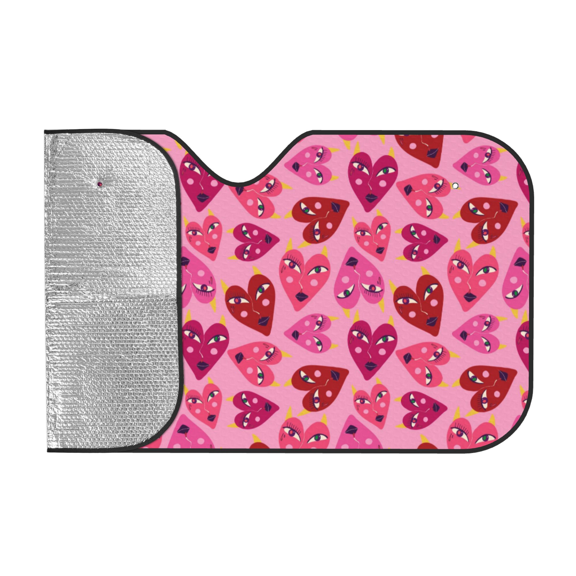 ZICANCN Car Sun Shades Front Windshield, Pink Cool Devilish Hearts Automotive Front Window Sun Shield Visor, Medium Size