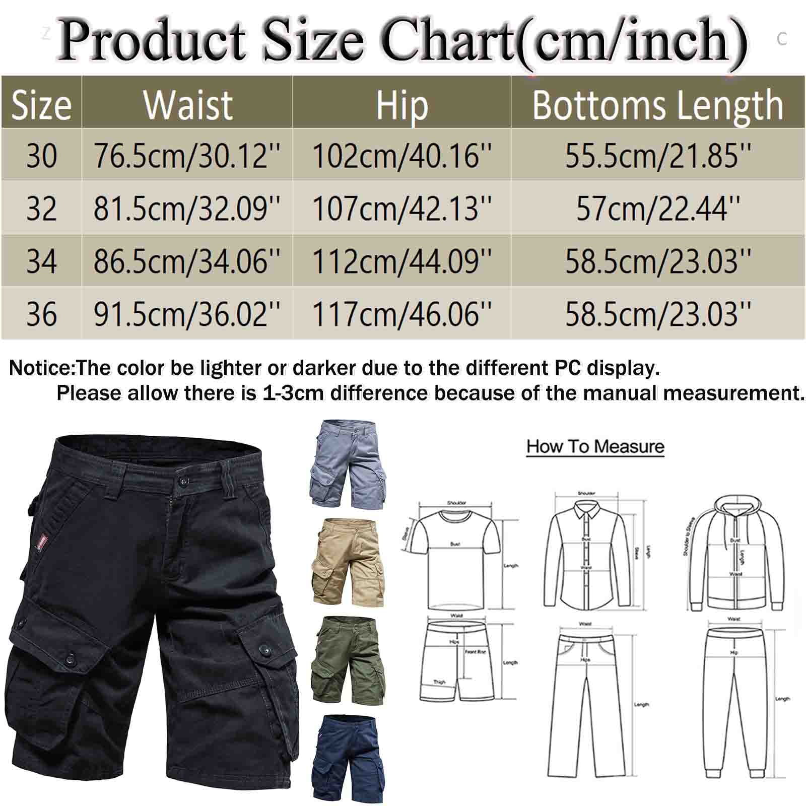 LEKODE Men's Cargo Cotton Shorts Elastic Waist Stretch Lightweight Work Shorts Solid Color Hiking Outdoor Shorts with Pockets