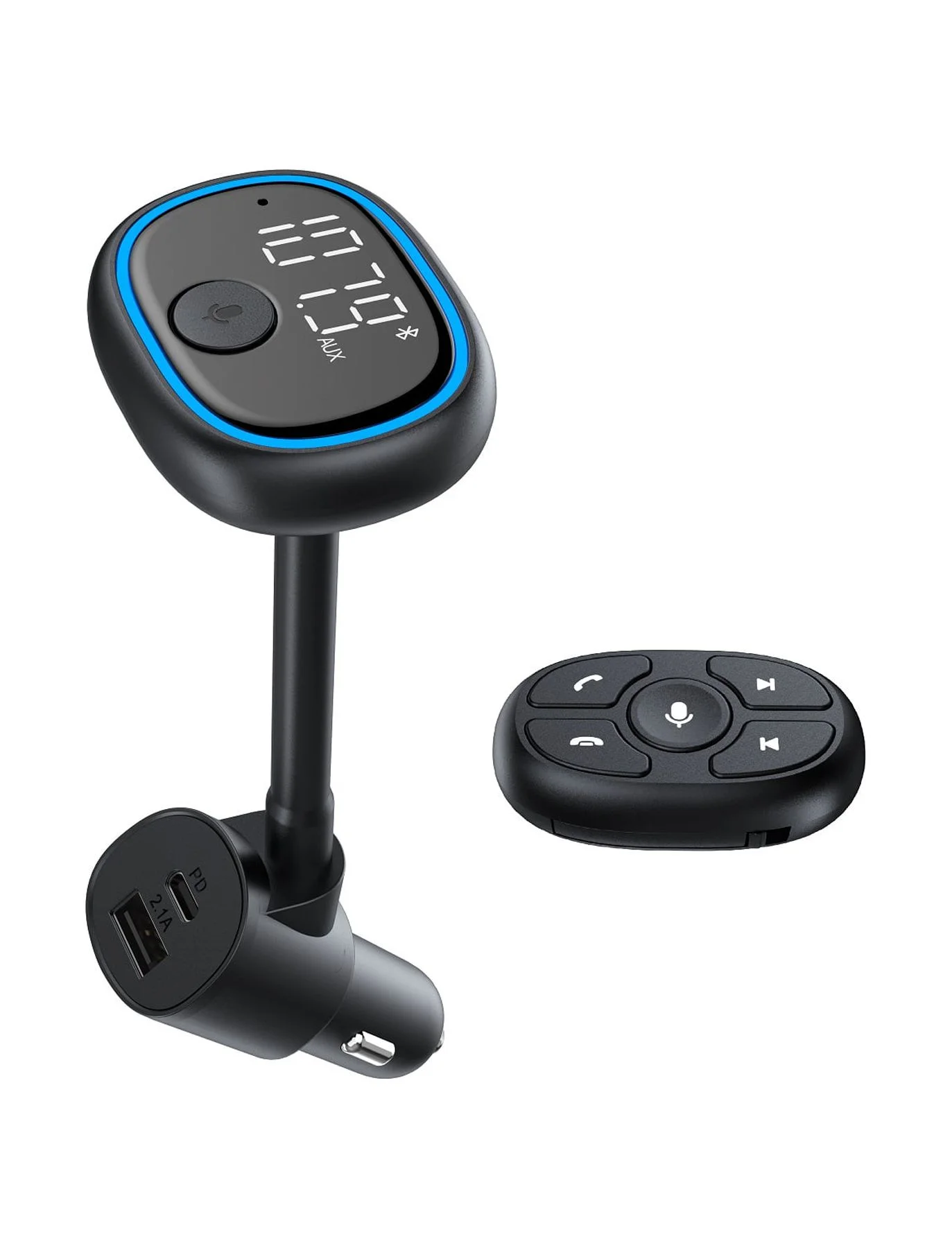 onn. Bluetooth Wireless FM Transmitter with Native Voice App Compatible with Smartphone,7*2.2*1.6'