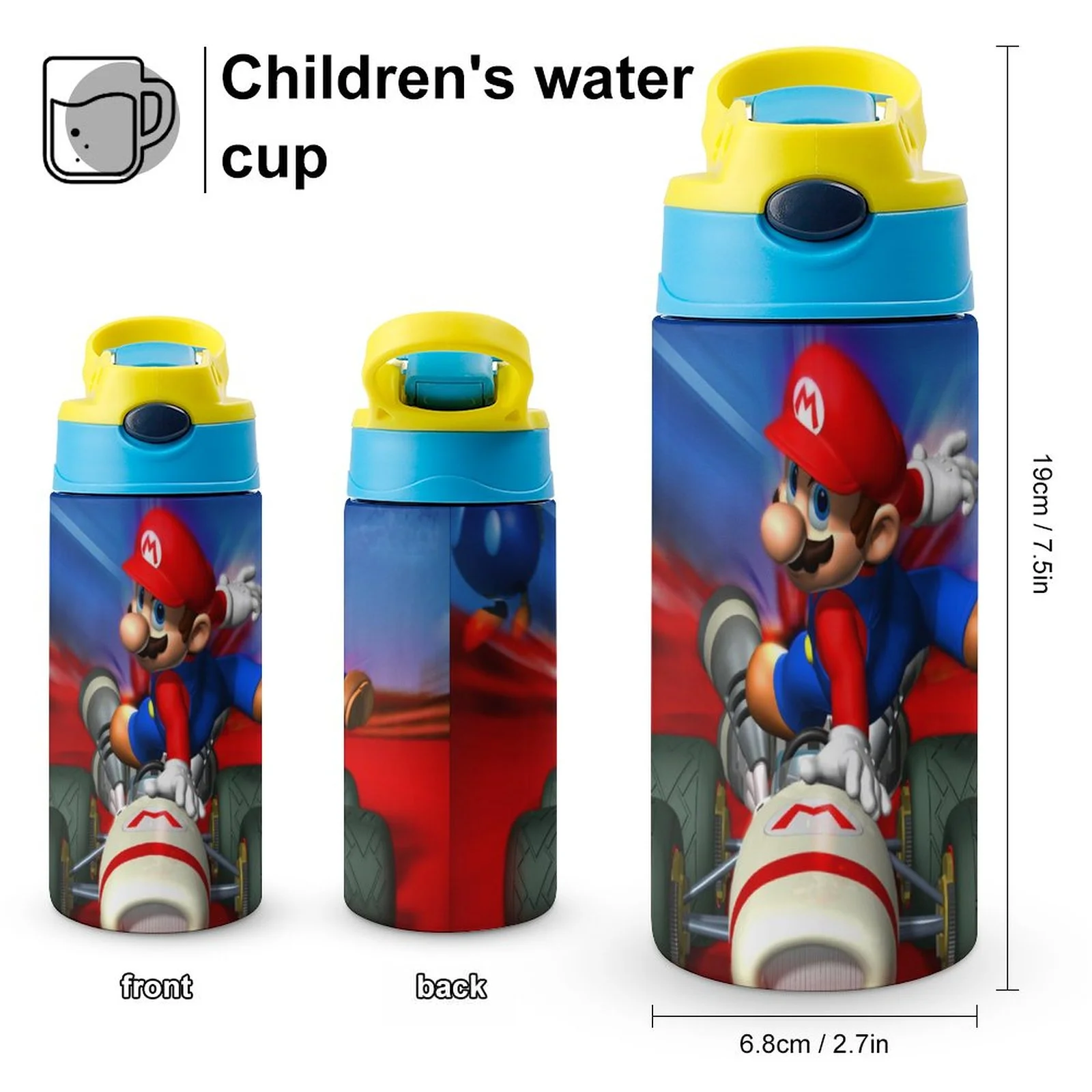 Game Mario Kid's Insulated Water Bottle With Straw Vacuum Stainless Steel Cup Leak-Proof Children Toddler Thermoses