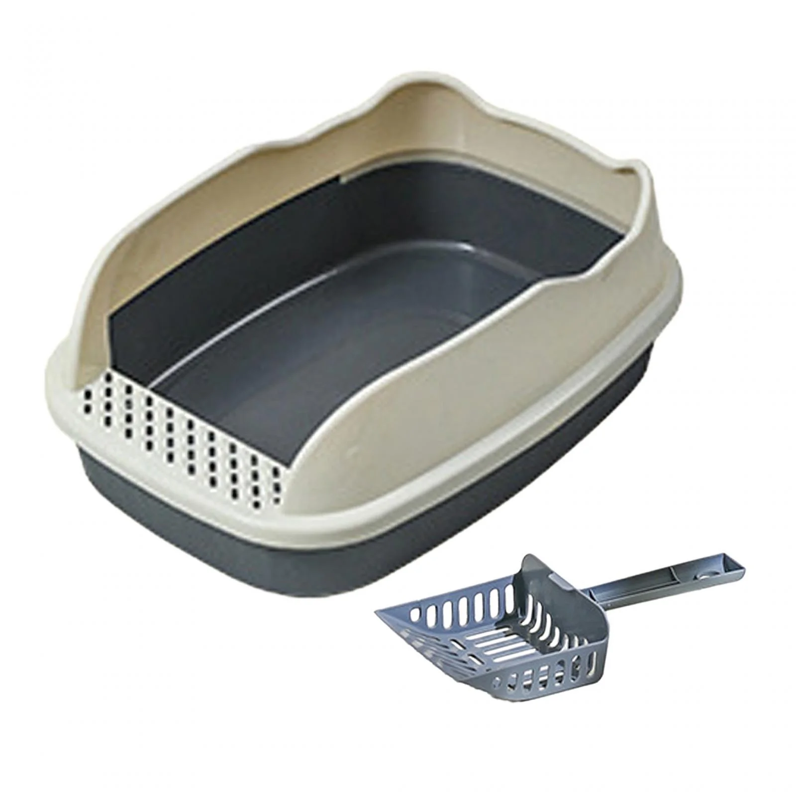 Toysmith Large Open Cats Kitten Potty Toilet Semi Closed High Sided Splashproof Cat Sand Box Cats Litter Tray for Indoor Cats gray