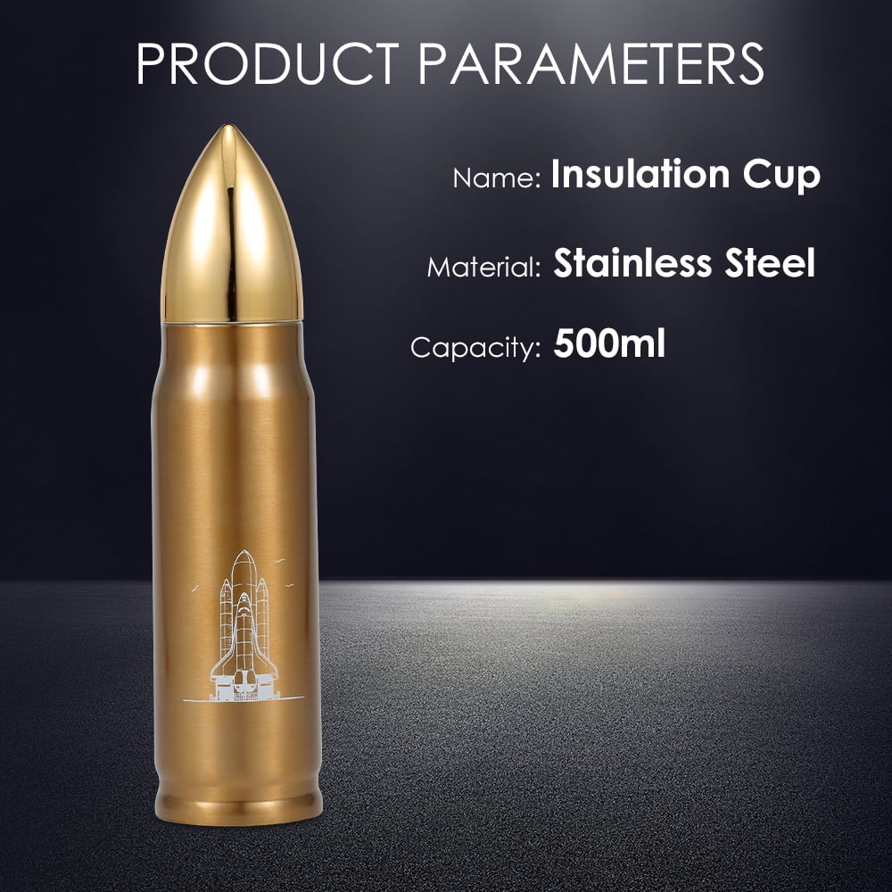 Suzicca Water Bottle Stainless Steel 500ml Vacuum Insulated Water Bottle Bullet Shape Travel Cup Keep Warm