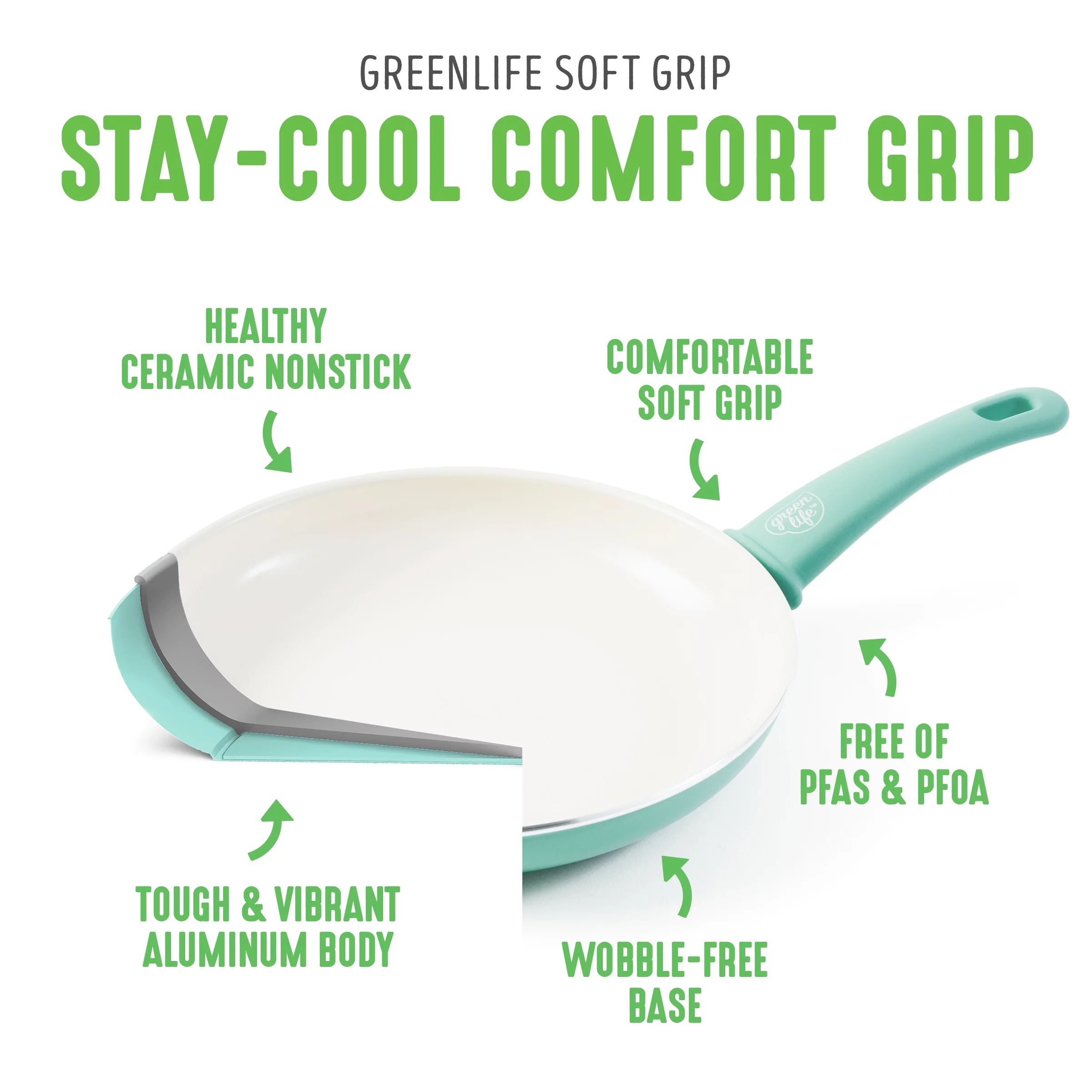GreenLife Soft Grip Healthy Ceramic Nonstick, Frying Pan, Skillet, 12