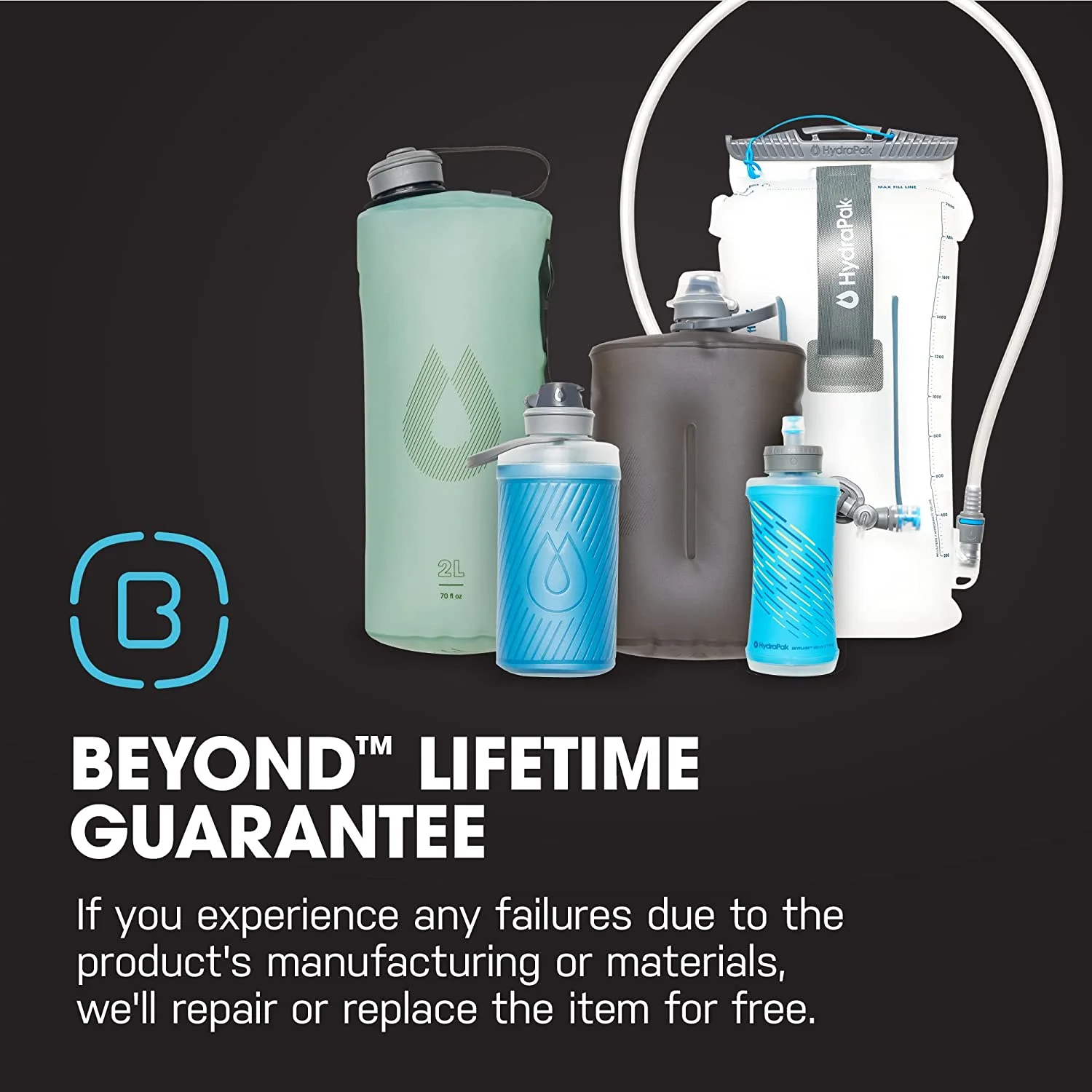 HydraPak Stow Water Bottle, Mammoth Grey, 1L/32oz,