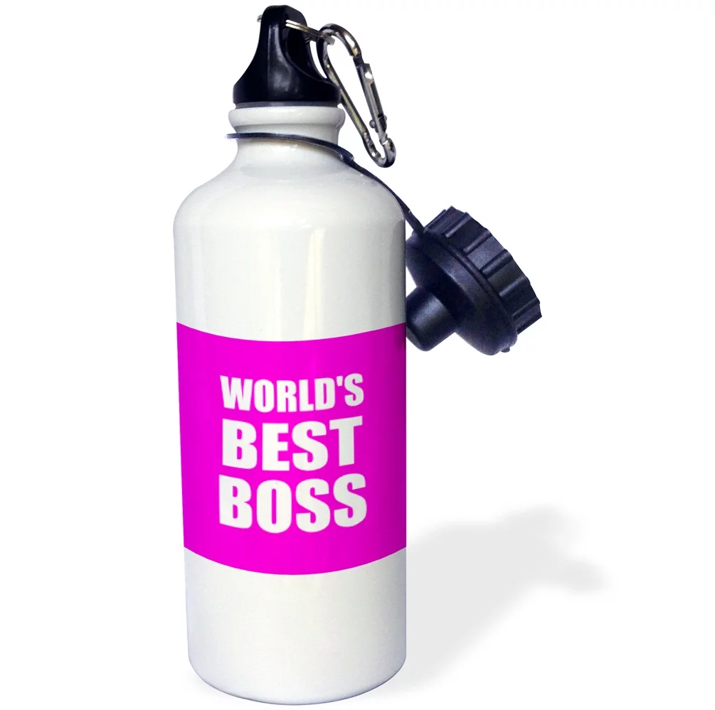 3dRose Worlds Best Boss white text on hot pink Great design for greatest boss, Sports Water Bottle, 21oz