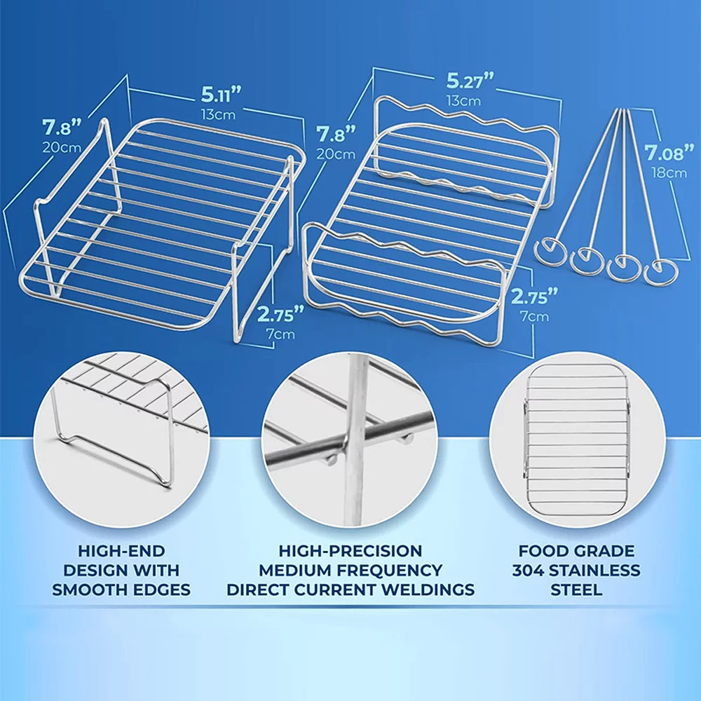 6 PCS Non-Stick 8 Inch Air Fryer Accessories Set Cake Baking Barrel Pizza Cupcake Pans Skewer Toast Racks Food Tongs Replacement for Foodi DualZone DZ201401 Dual Basket Air Fryer