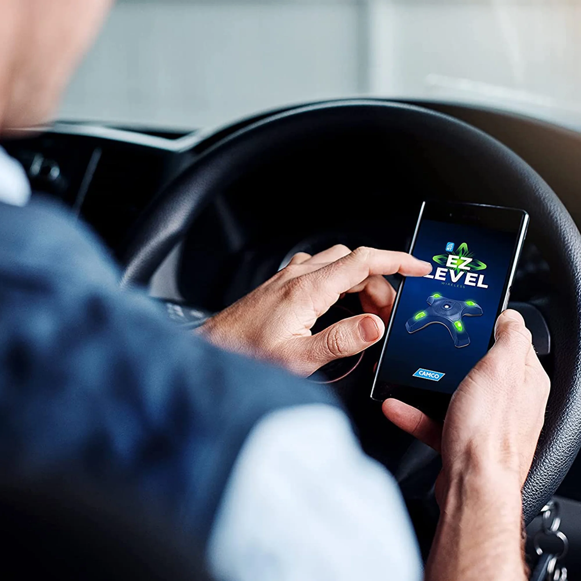 Camco Wireless RV EZ Level | Provides a Fast & Easy Way to Level Your RV | Smartphone Compatible | Easy Operation, Blue (25507)