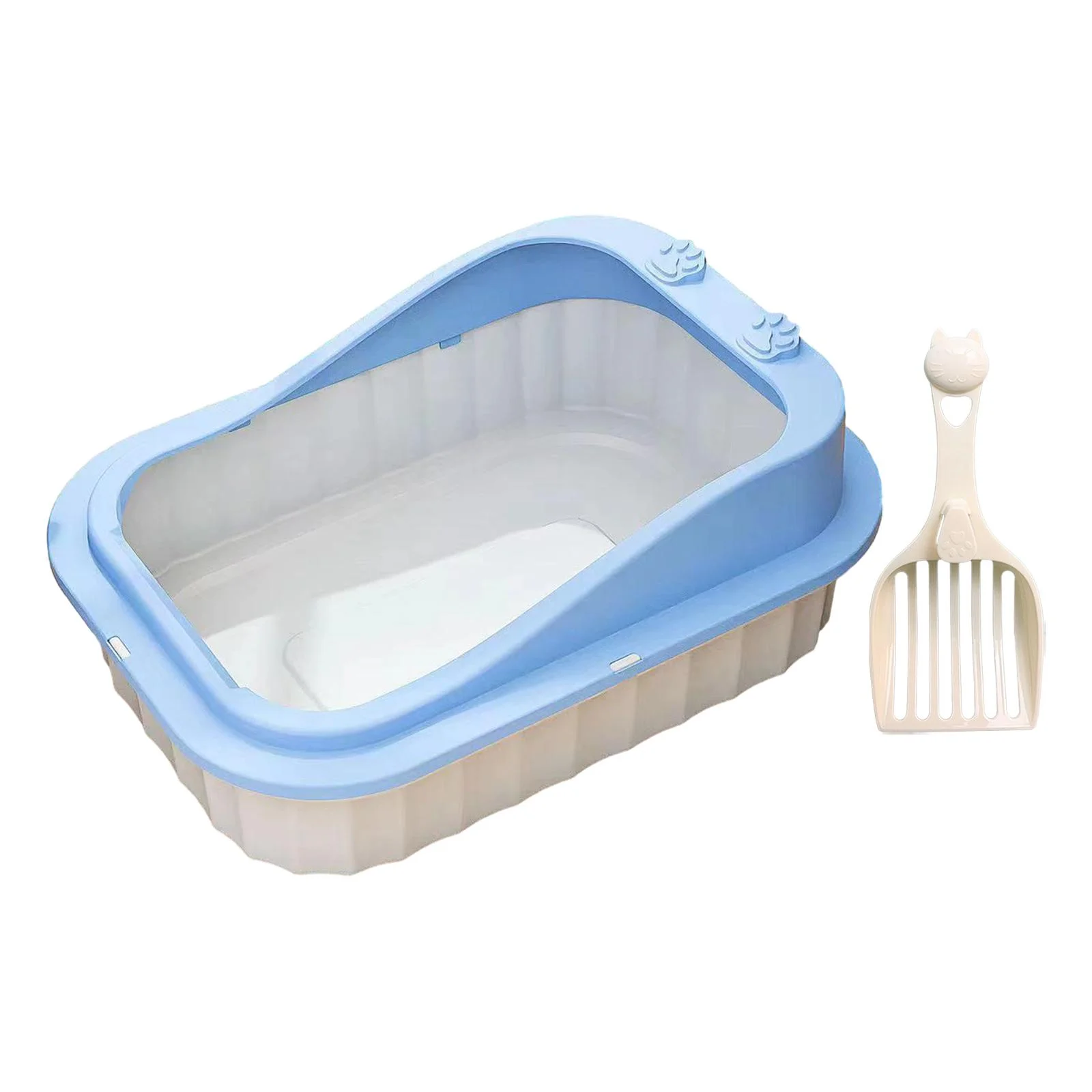 FITYLE Cat Litter Tray Open Top Cat Litter Tray Portable Cat Litter Container, Cat Toilet, Kitten Toilet for Small Medium Large Cats Blue