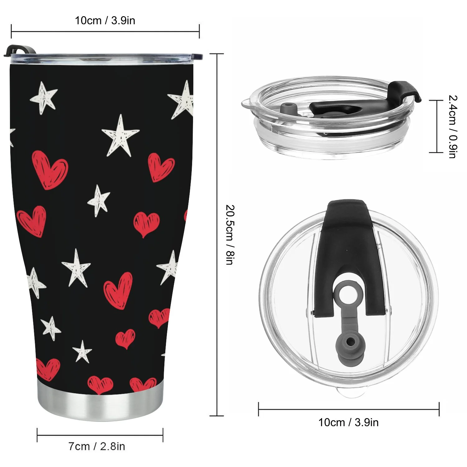 Hidove Stainless Steel Tumbler, Heart and Star Doodles Seamless Pattern 30oz Leak Proof & Stainless Steel Bottle for Hot & Cold Drinks - Coffee Travel Mug, Water Metal Canteen, Thermal Cup