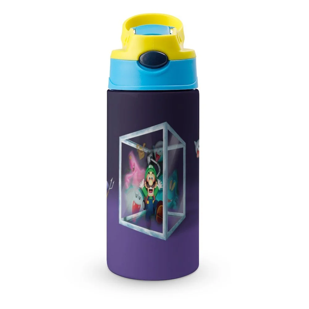 Luigi's Mansion Kid's Insulated Water Bottle With Straw Vacuum Stainless Steel Cup Leak-Proof Children Toddler Thermoses