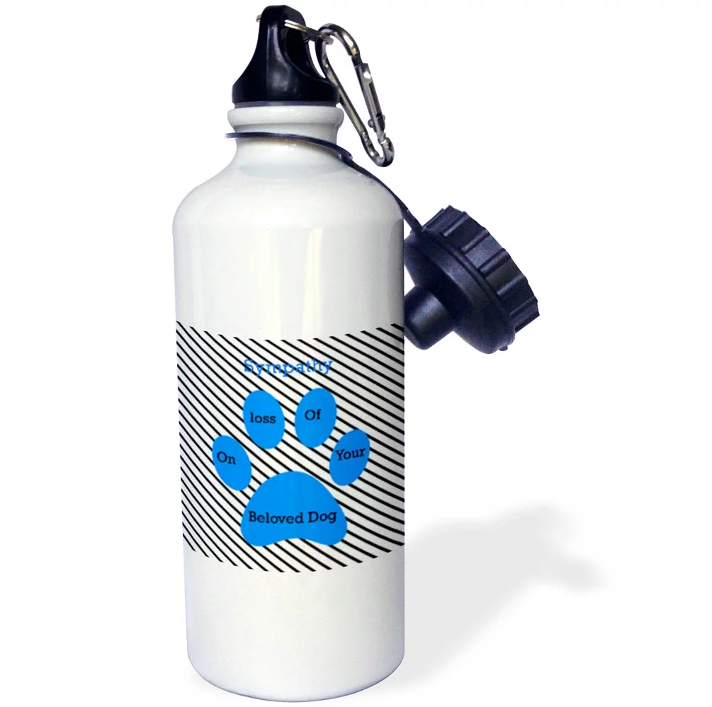 3dRose Image of Blue Paw Print With Sympathy Message For Dog Loss - Straw Water Bottle, 21-ounce