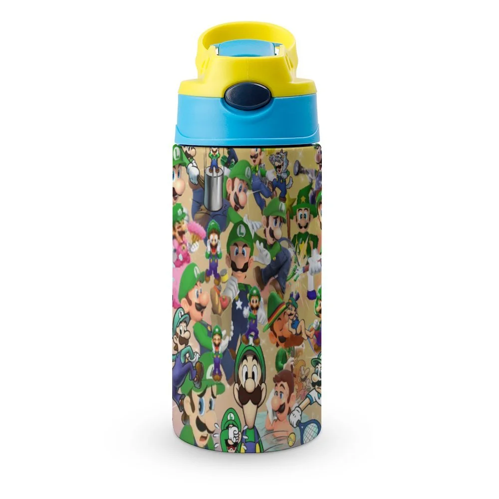 Luigi's Mansion Game Cartoon Kid's Insulated Water Bottle With Straw Vacuum Stainless Steel Cup Leak-Proof Children Toddler Thermoses
