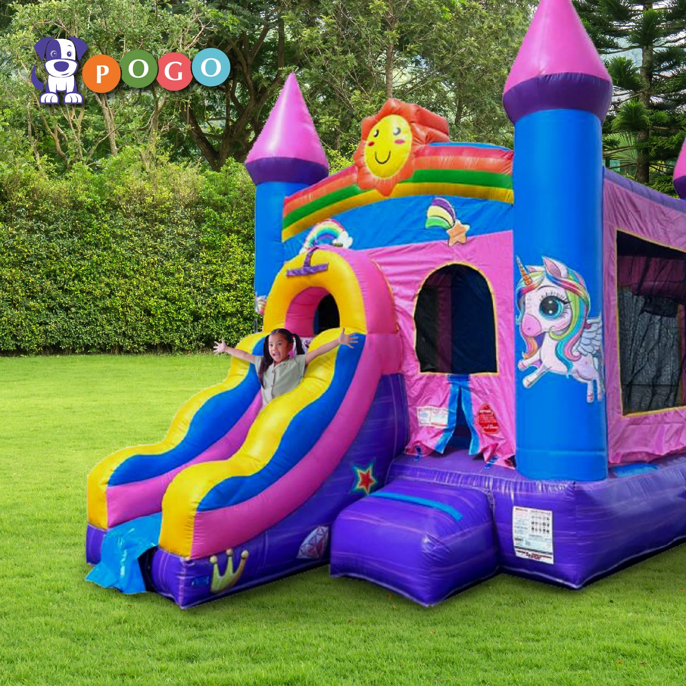 Pogo Bounce House Crossover Bounce House with Slide, Pink Smiley Face