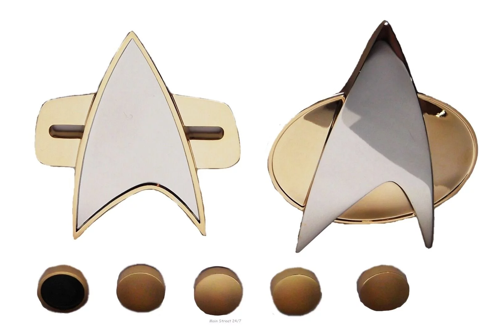 Star Trek Next Generation & Voyager COMMUNICATOR Pin & RANK Pip 7 Piece Set