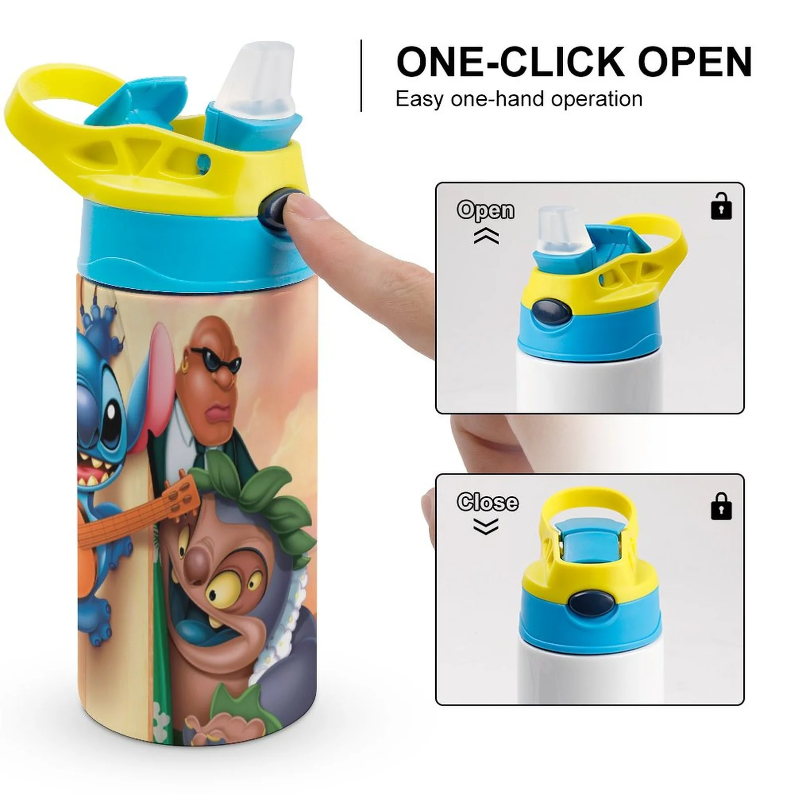 Stitch Music Children's Water Bottle Vacuum Insulated Stainless Steel Cup With Straw Toddler Thermoses