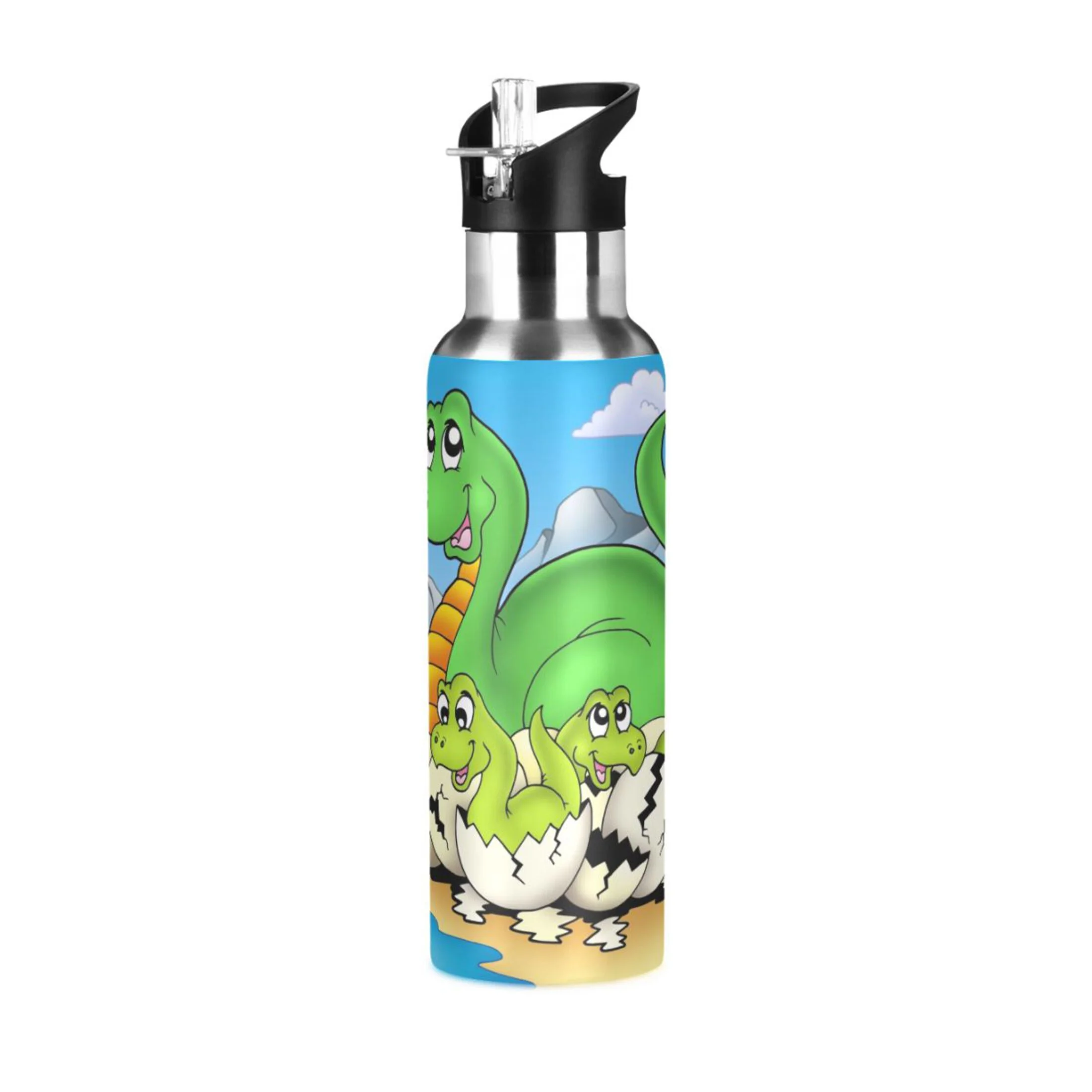 Stainless Steel Water Bottle Dinosaur with Straw Lid Vacuum Insulated Keeps Hot and Cold Leak Proof Flask Jug for Gym Travel Sports Cycling Outdoor 20 OZ