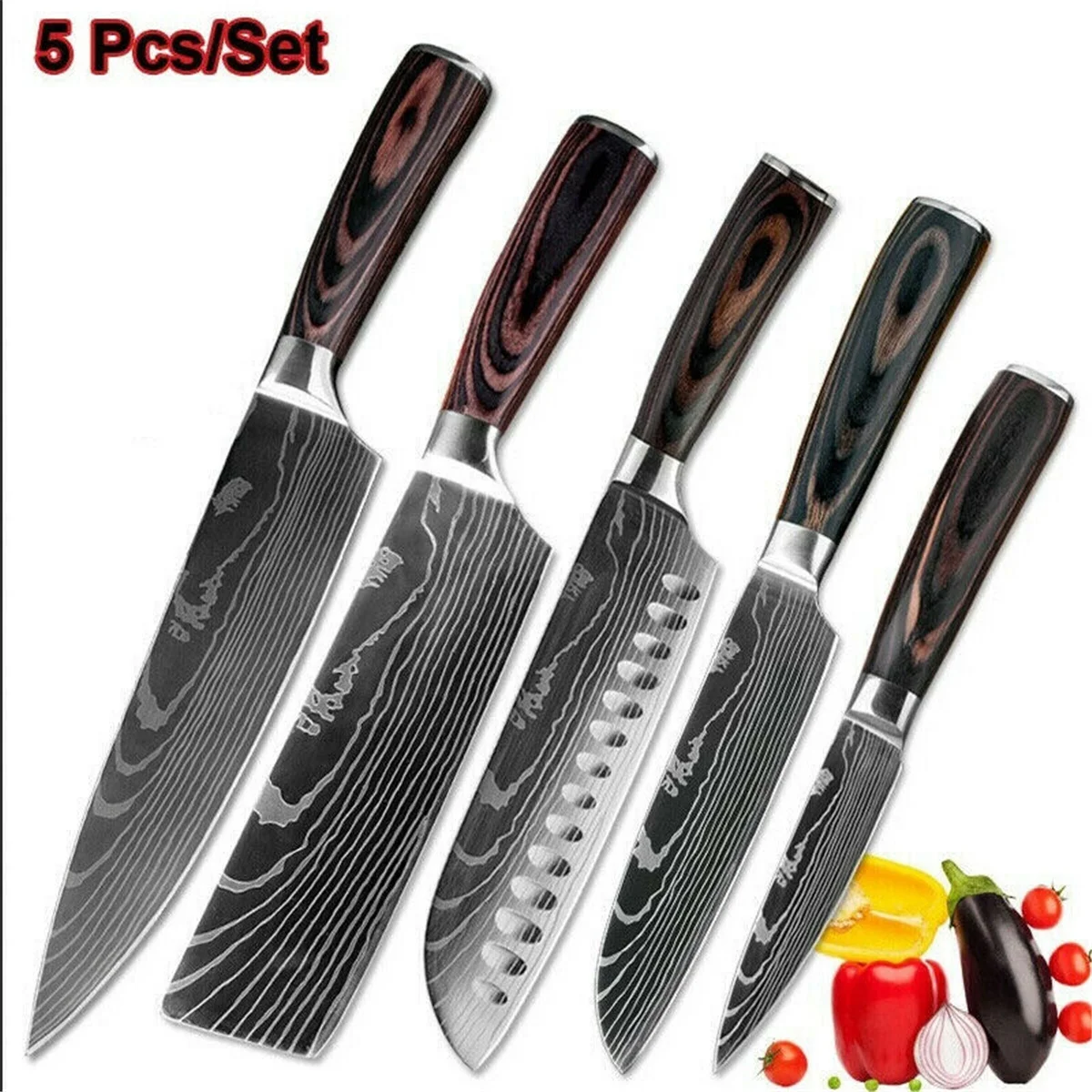 5 PCS Kitchen Knife Boxed Set Ultra Sharp Japanese Knives with Sheaths Chefs Knives Set for Professional Multipurpose Cooking with Ergonomic Handle & Gray Texture