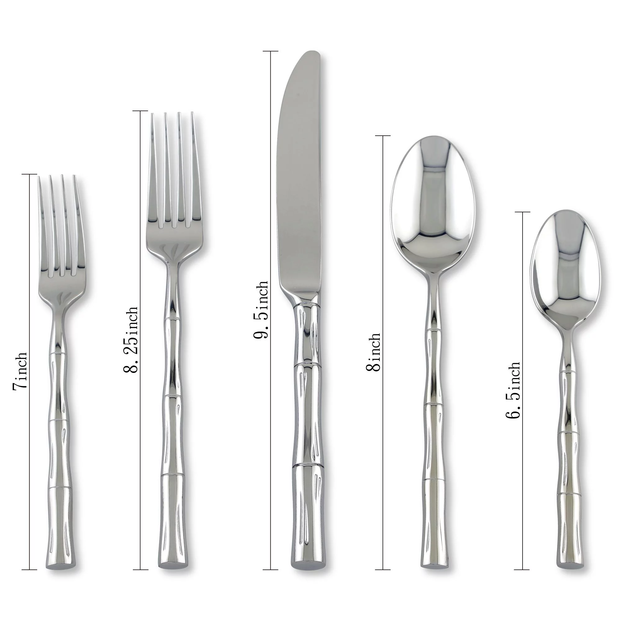 Supreme 20-Piece 18/8 Stainless Steel Flatware Set with Bamboo Style Handle, Service for 4, Include Knives/Forks/Spoons/Teaspoons/Salad Forks, Mirror Polished, Dishwasher Safe