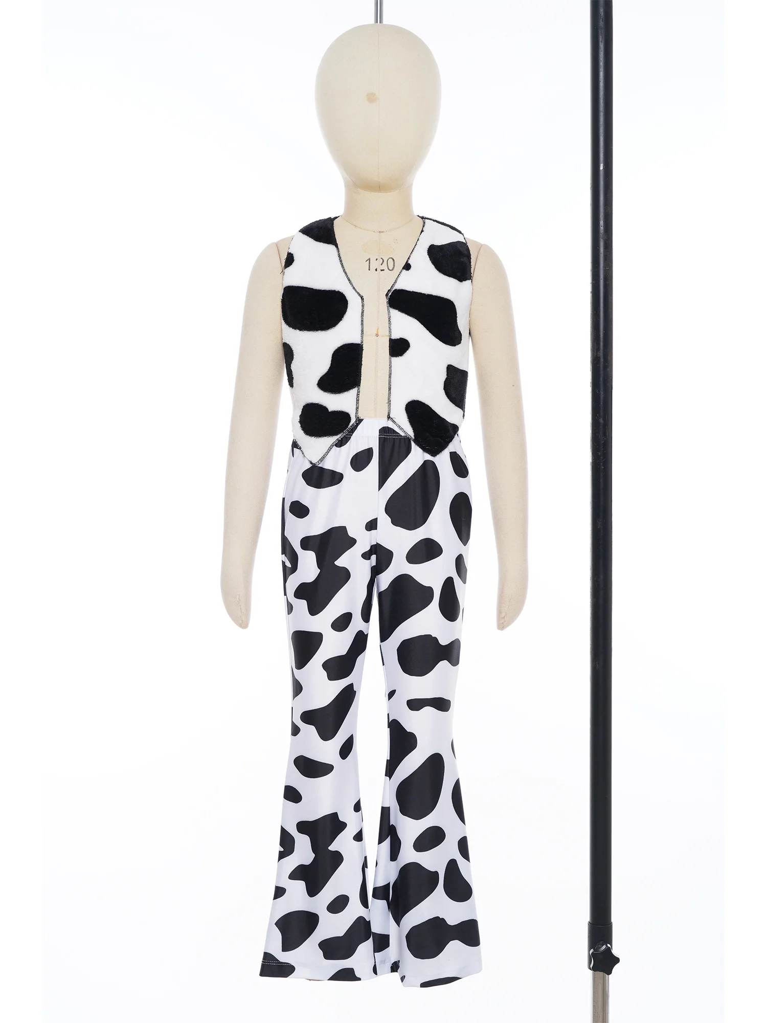 TiaoBug Kids Western Cowgirl Dress Up Open Front Vest with Flared Pants Sets Halloween Cosplay Costume Black&White 10