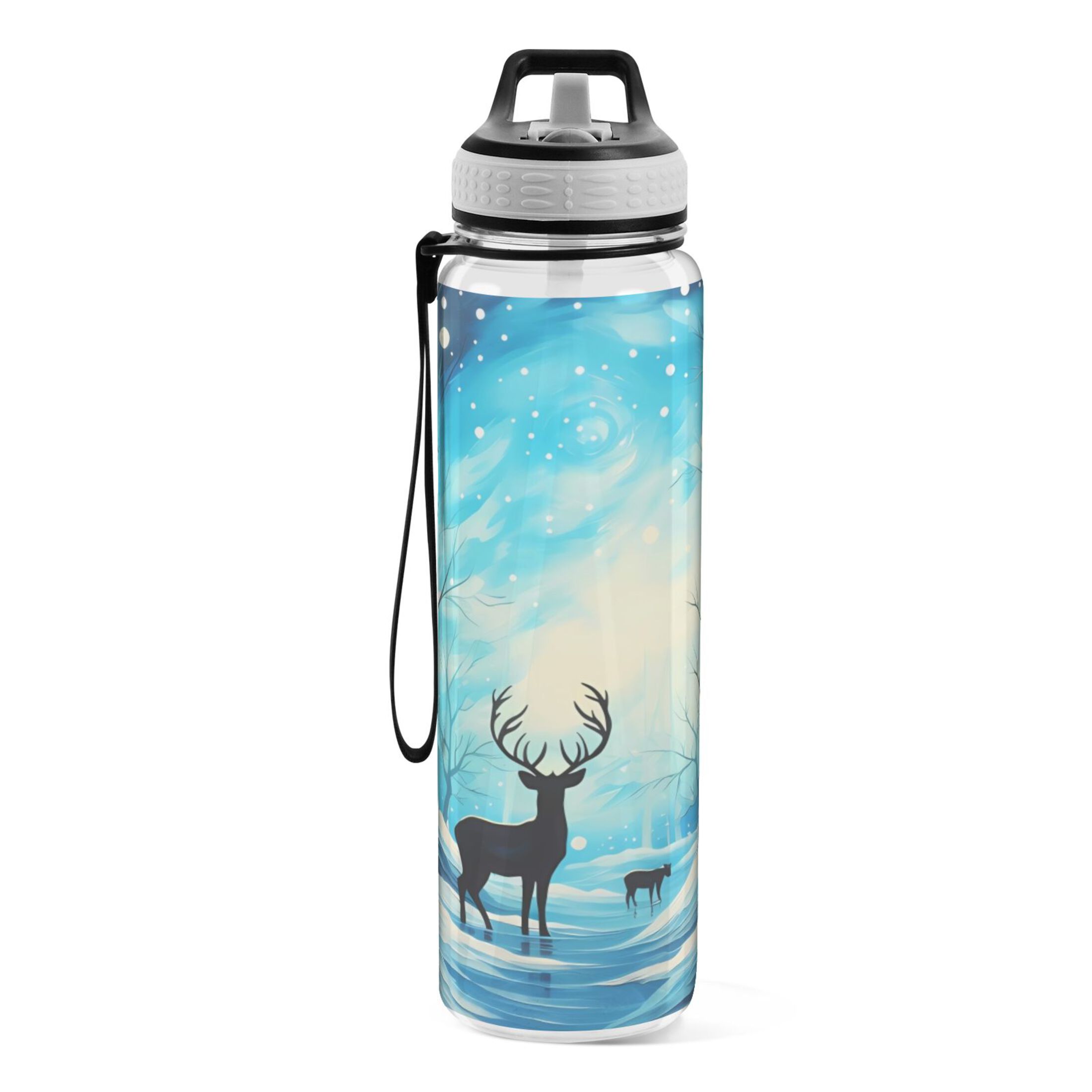 Deer in Forest 32oz Water Bottles with Straw Tritan Leakproof Sports Bottle BPA Free Clear for Fitness Gym Swimming Cycling