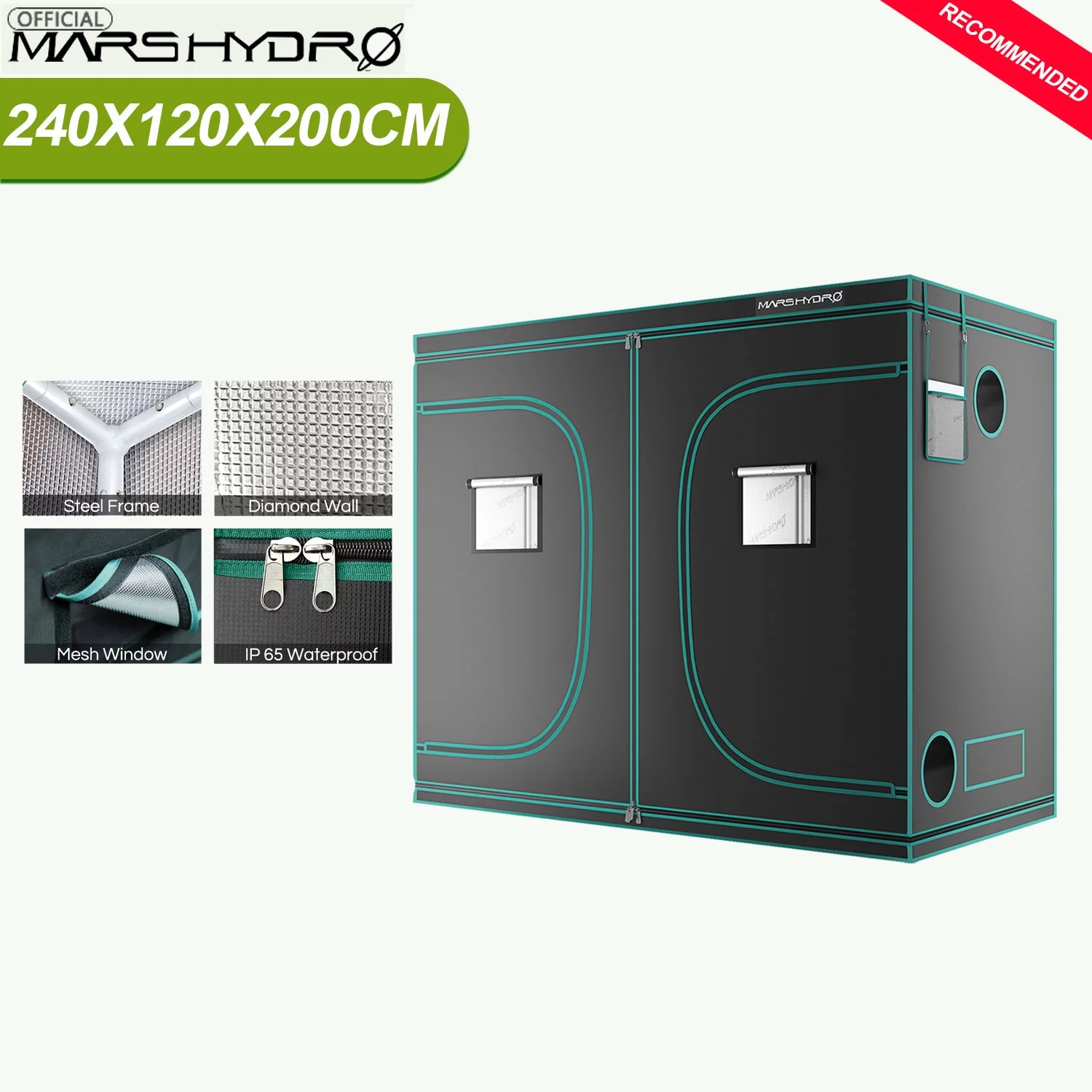 Mars Hydro 96''x48''x78'' Indoor Grow Tent Hydroponic Room 100% Reflective Mylar Non Toxic Hut Cabinet Box Horticulture Growing