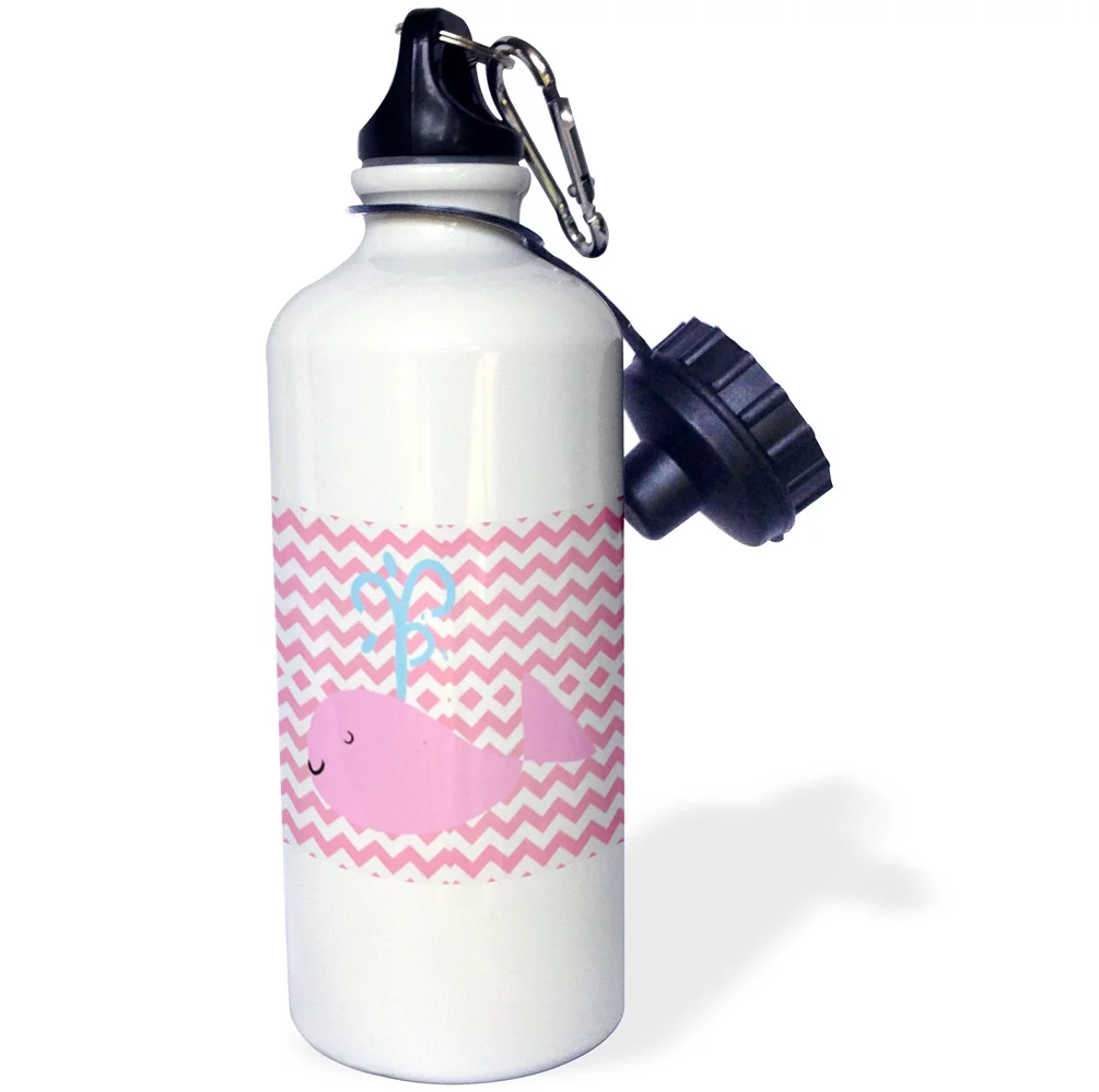 Print of Cute Pink Whale On Pink Chevron 21 oz Sports Water Bottle wb-204006-1