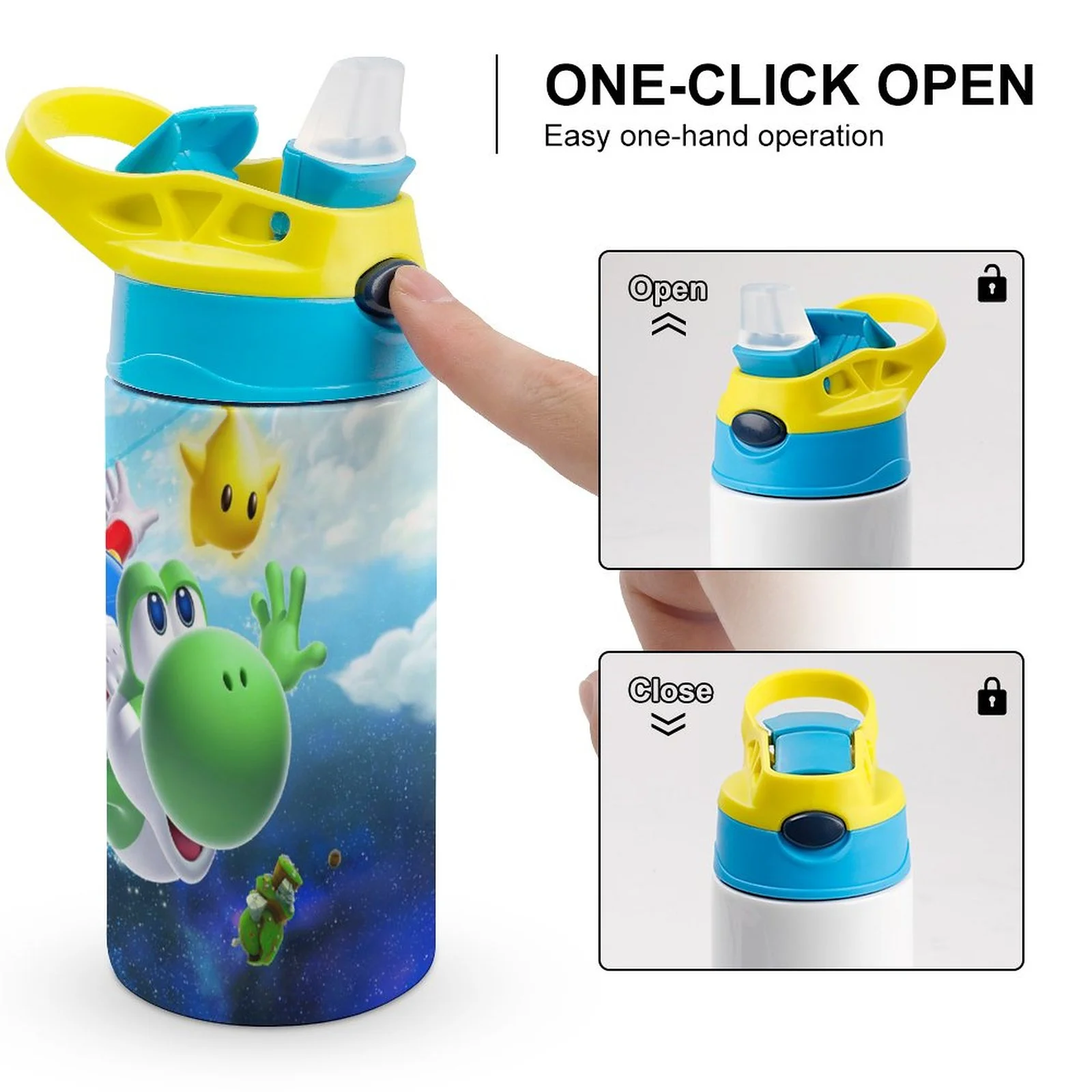 Super Mario Galaxy Kid's Insulated Water Bottle With Straw Vacuum Stainless Steel Cup Leak-Proof Children Toddler Thermoses