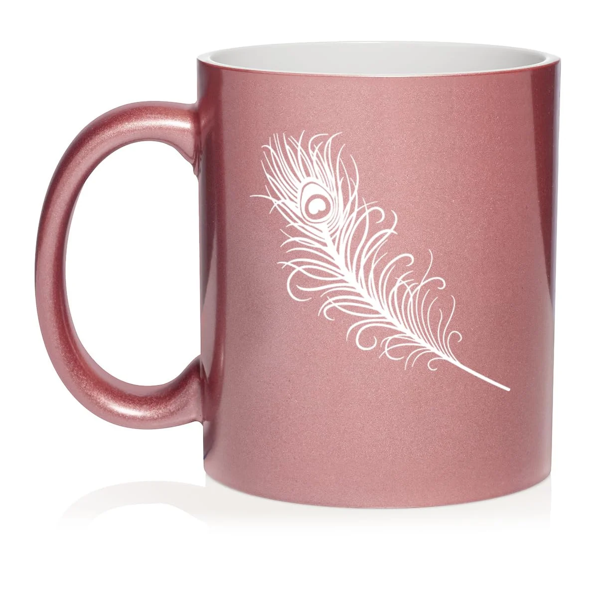 Peacock Feather Ceramic Coffee Mug Tea Cup Gift for Her, Him, Friend, Coworker, Wife, Husband (11oz Rose Gold)