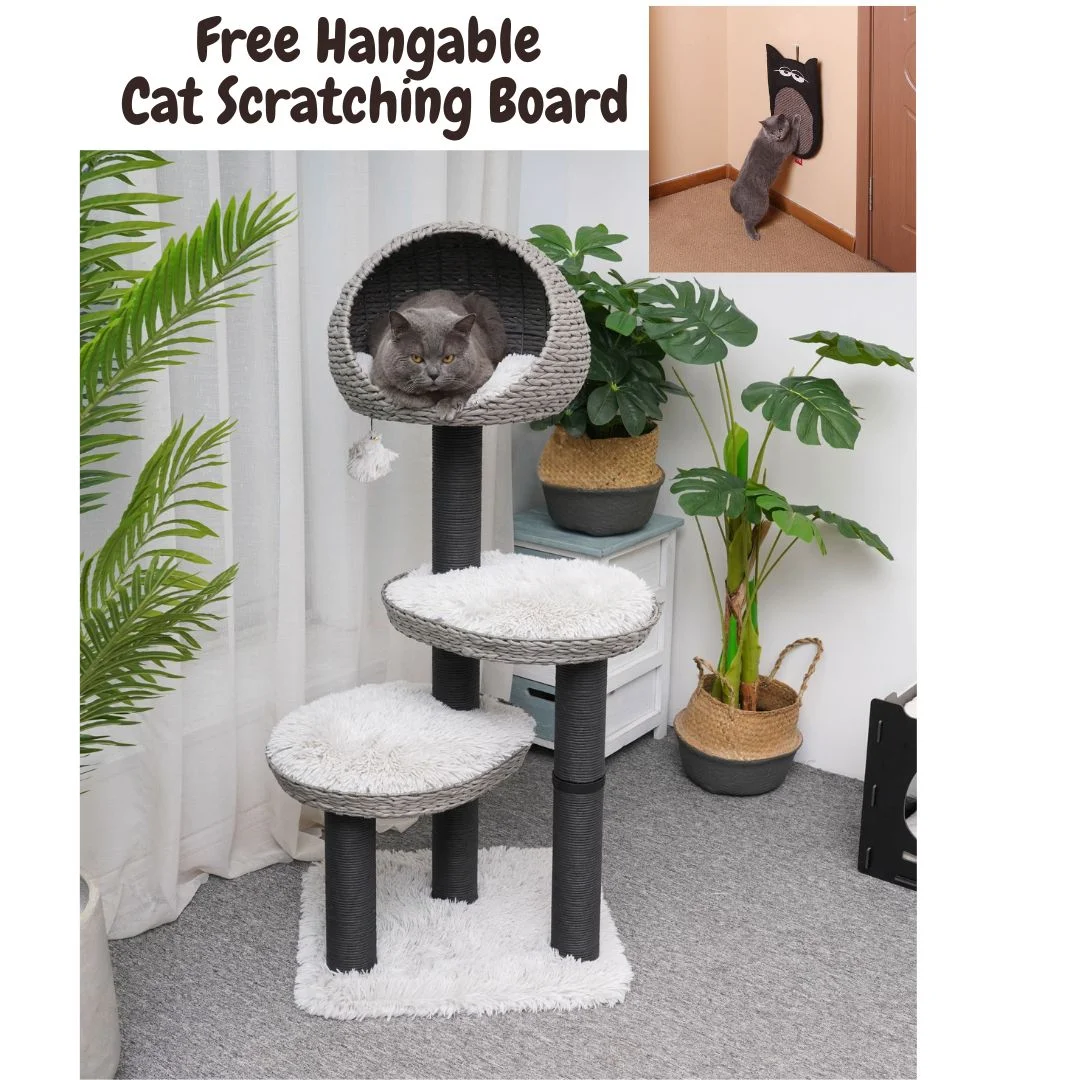 Kohola Bay 50 inch Gray Stylish Natural & Aesthetic Handwoven Large Cat Tree, Eco-Friendly & Sustainable Handmade Cat Tower for Large Adult Cat