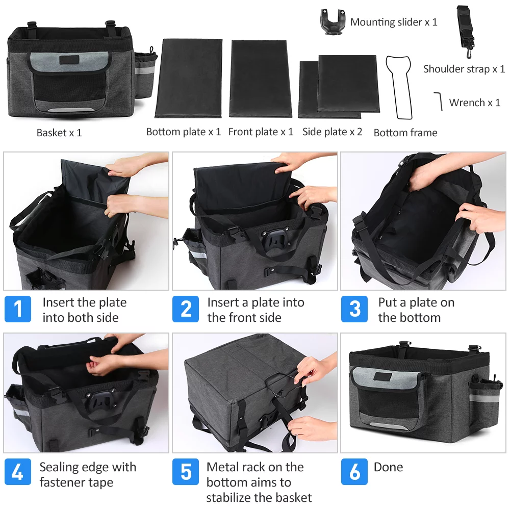 Lixada Foldable Bicycle Front Basket Removable Bike Pet Basket Pet Dog Cat Carrier Camping Tote Bag