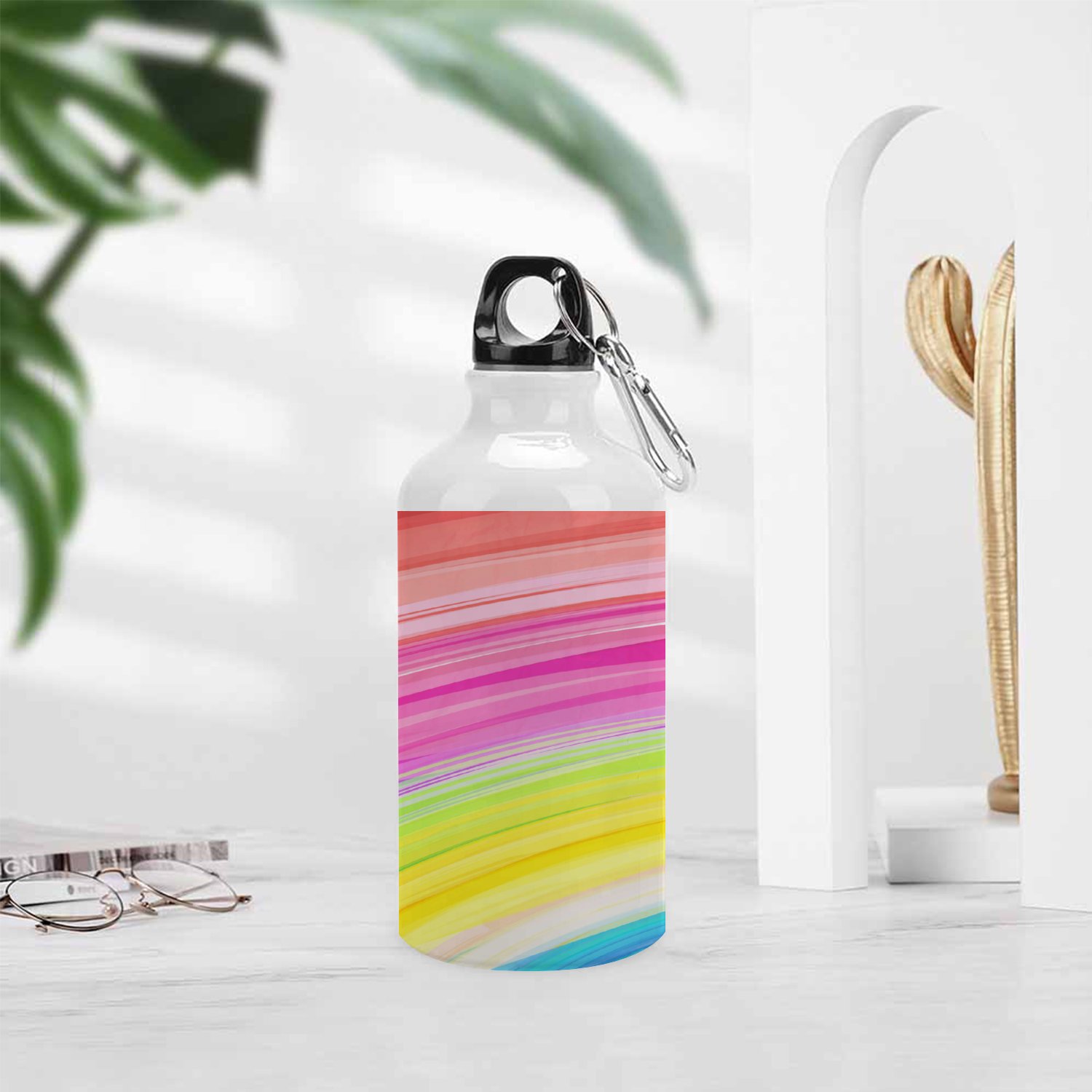 GZHJMY Sports Water Bottles, Abstract Colorful with Rainbow Stripes Large Capacity Aluminium Portable Leakproof Lightweight Drink Bottles for Fitness and Outdoor Enthusiasts