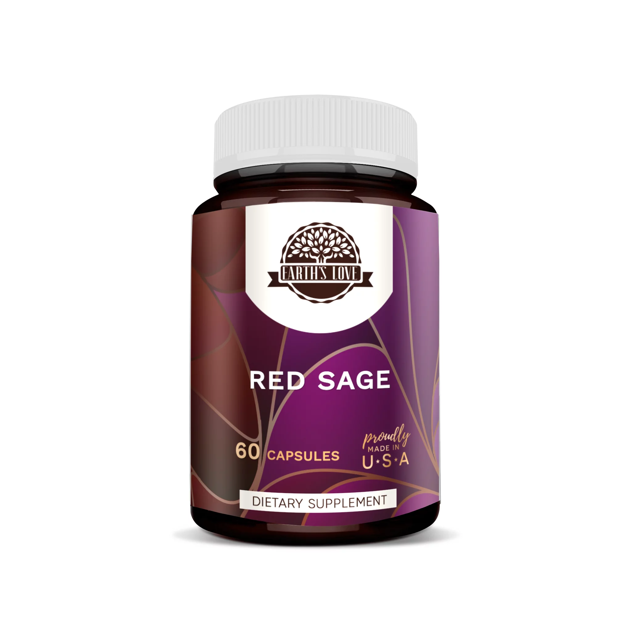 Earth's Love Red Sage 60 Capsules, 500 mg, Organic Red Sage (Dan Shen, Salvia Miltiorrhiza) Dried Root