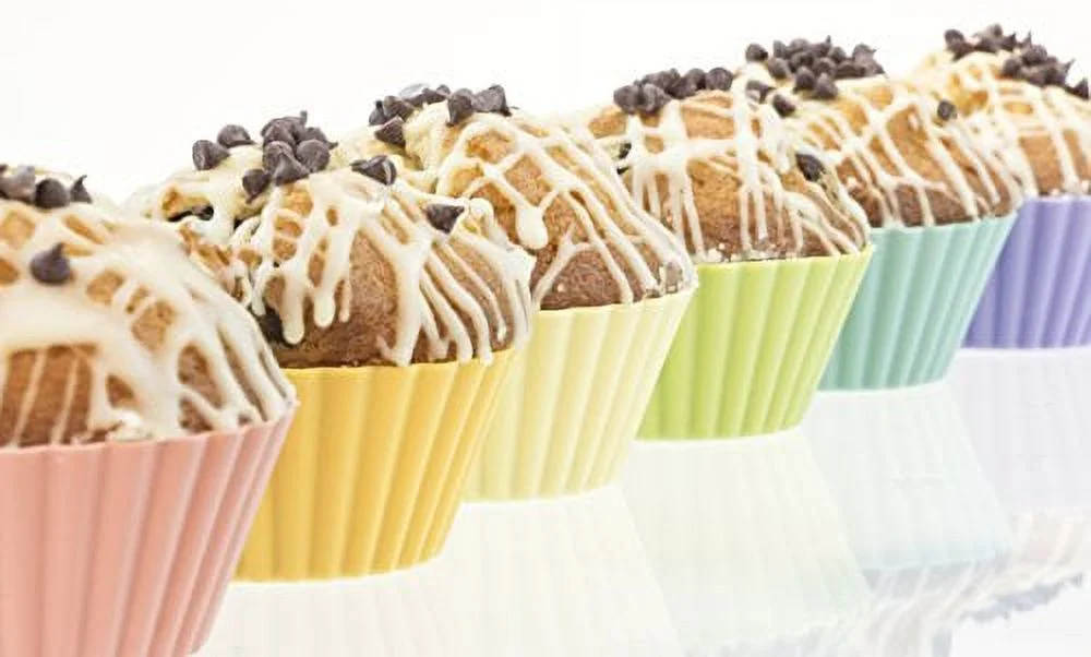 Silicone Baking Cups/Jumbo Size / 13 Reusable Nonstick Cupcake Liners/Premium Muffin Molds - Stand Alone Cupcake Holders - No BPA - Gift Set - 6 Designer Colors