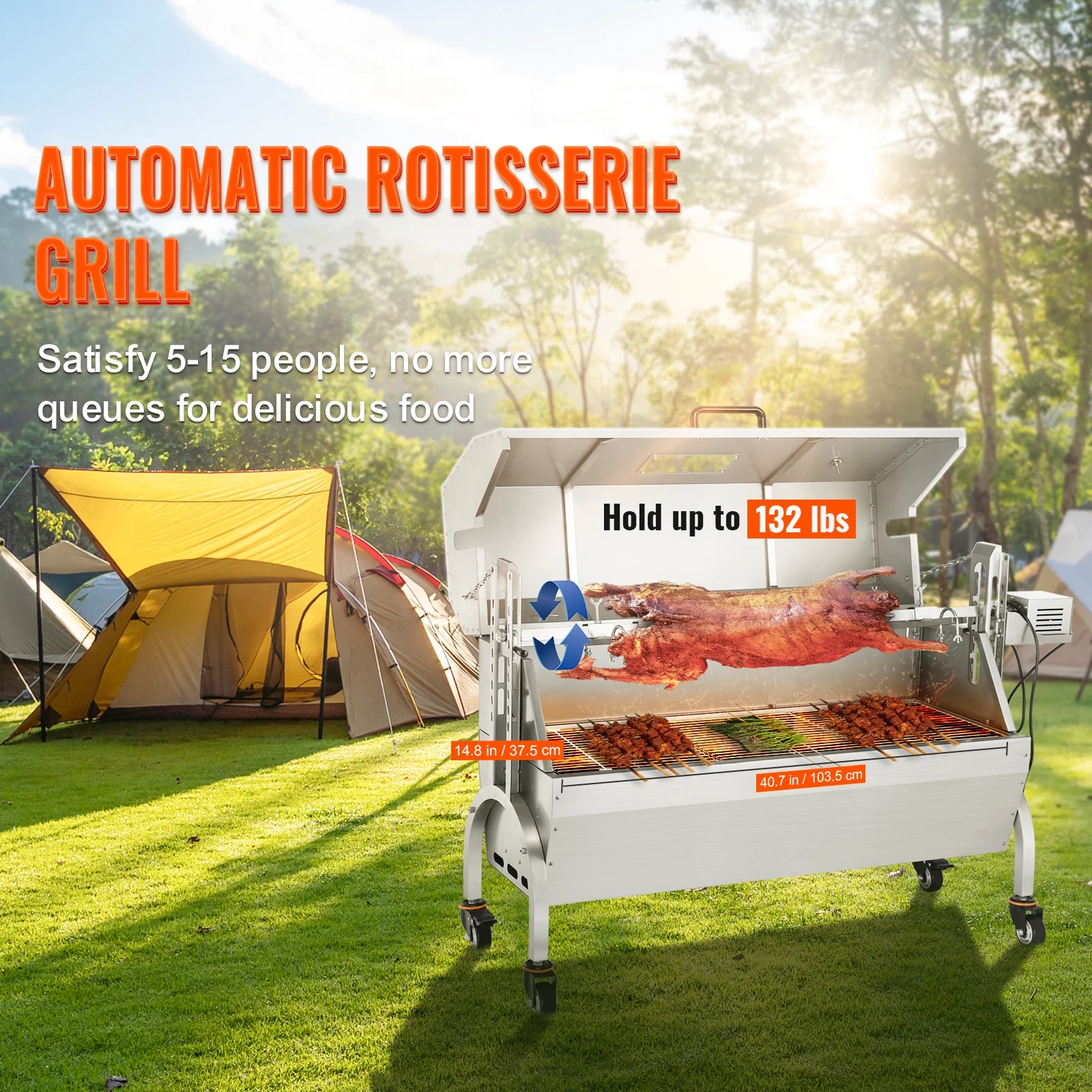 SKYSHALO Roaster Spit Rotisserie BBQ Grill Pig Lamb Chicken Roaster 50W 132lbs