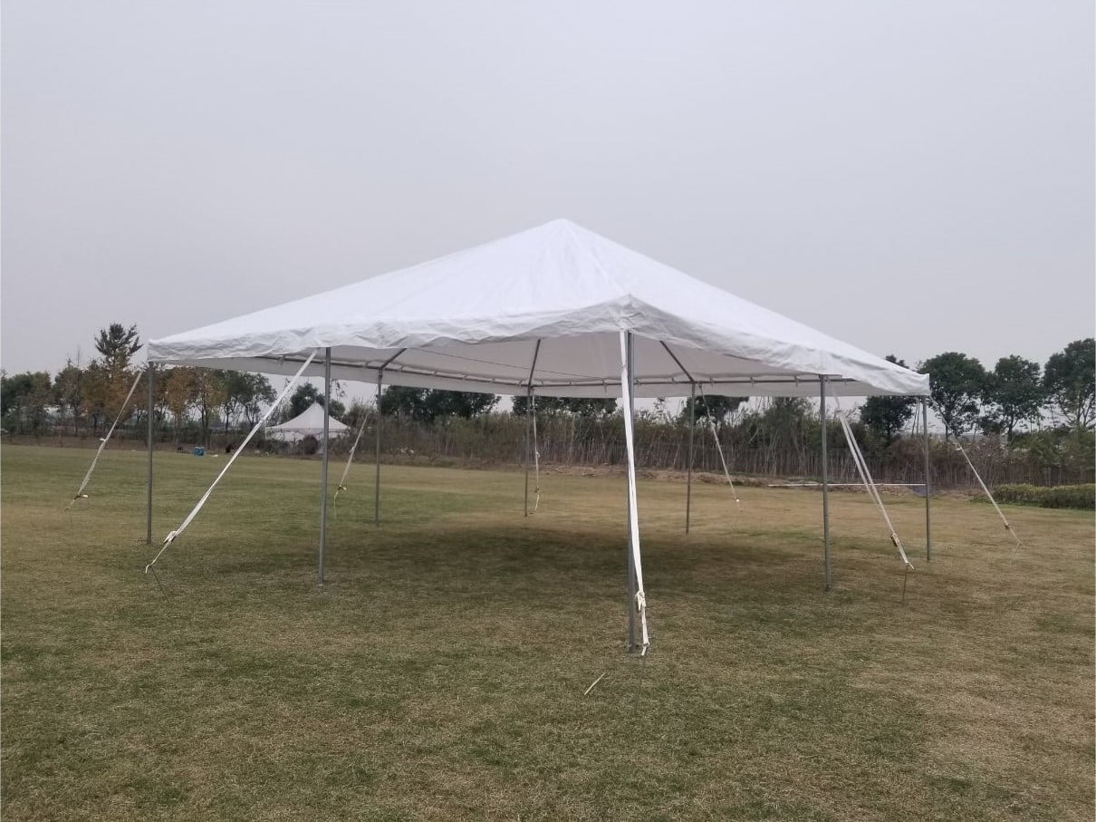 Party Tents Direct Weekender West Coast Frame Party Tent with Sidewalls, White Polyethylene, 20 ft x 20 ft