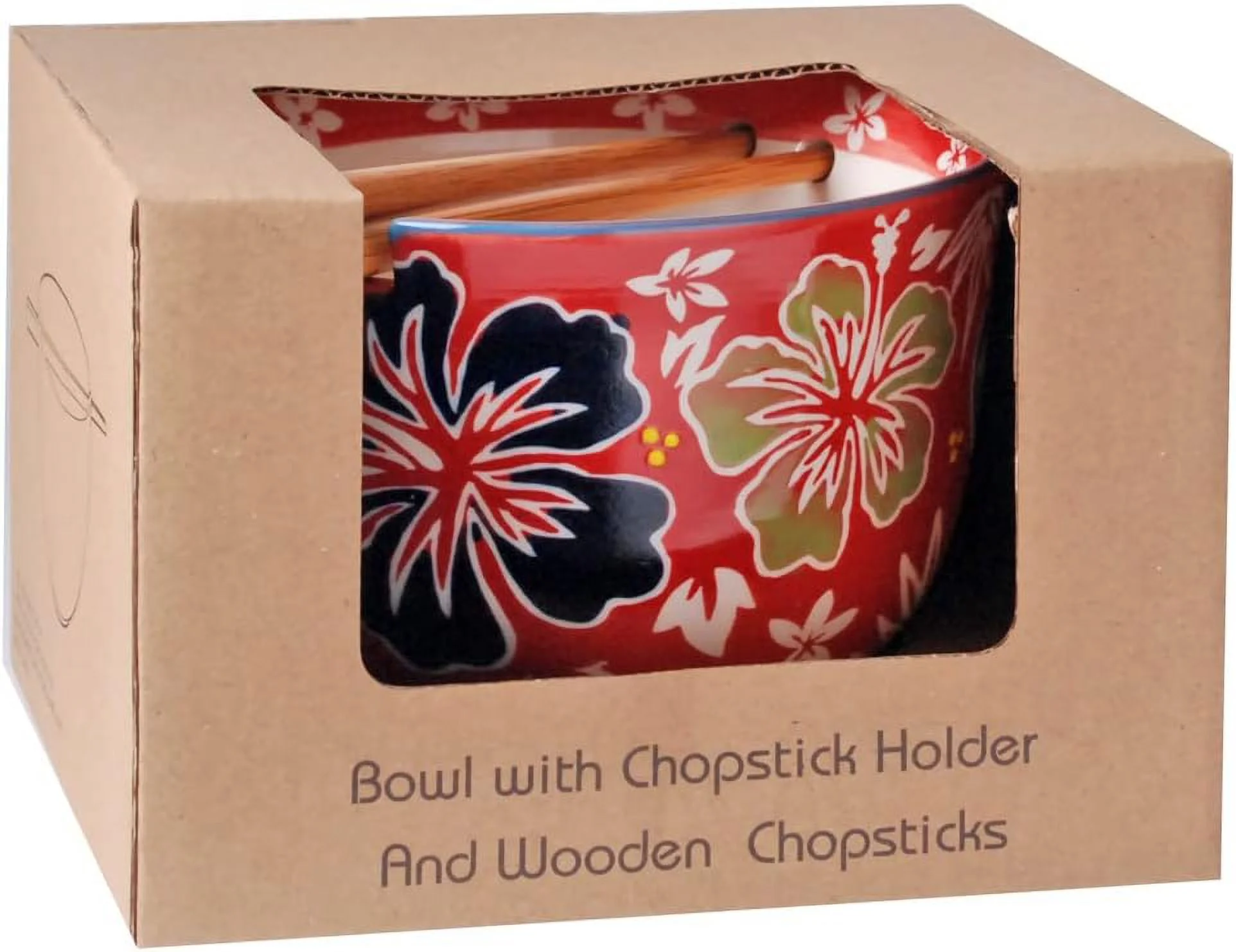 Quality Japanese Ramen Udon Noodle Bowl With Chopsticks Bowl Set 5 Inch Diameter (Hibiscus Red)