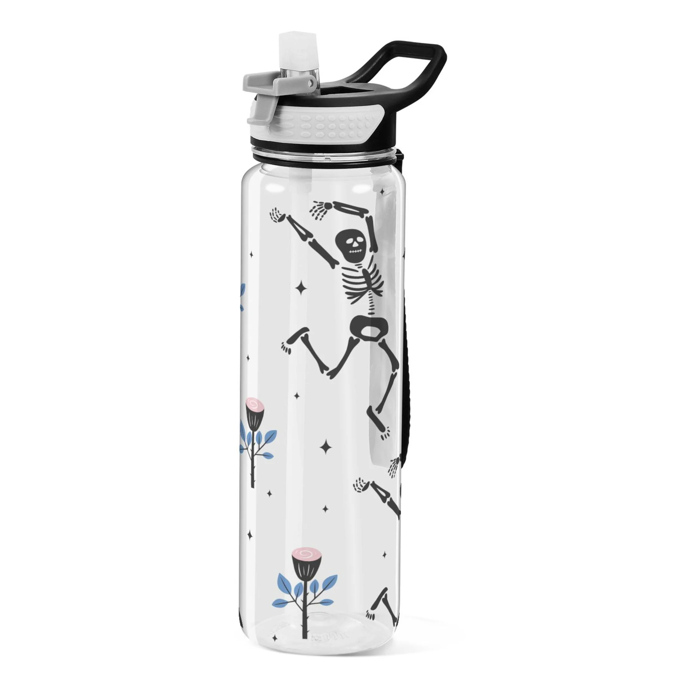 Magic Dancing Skeletons 32oz Water Bottles with Straw Tritan Leakproof Sports Bottle BPA Free Clear for Fitness Gym Swimming Cycling