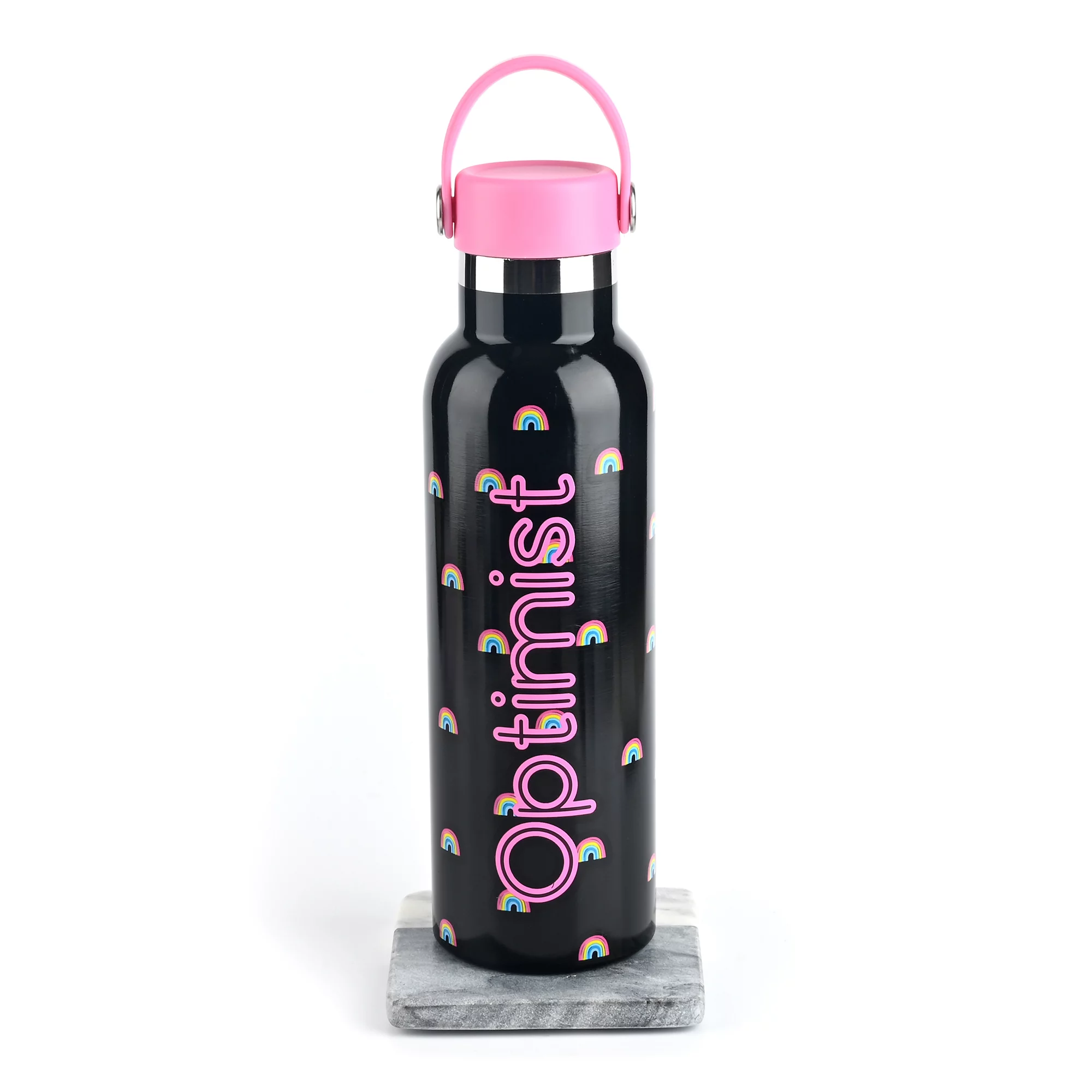 Claire's Rainbow Optimist Water Bottle, Black, Plastic, 20.2 Fluid Ounces, 1 Piece