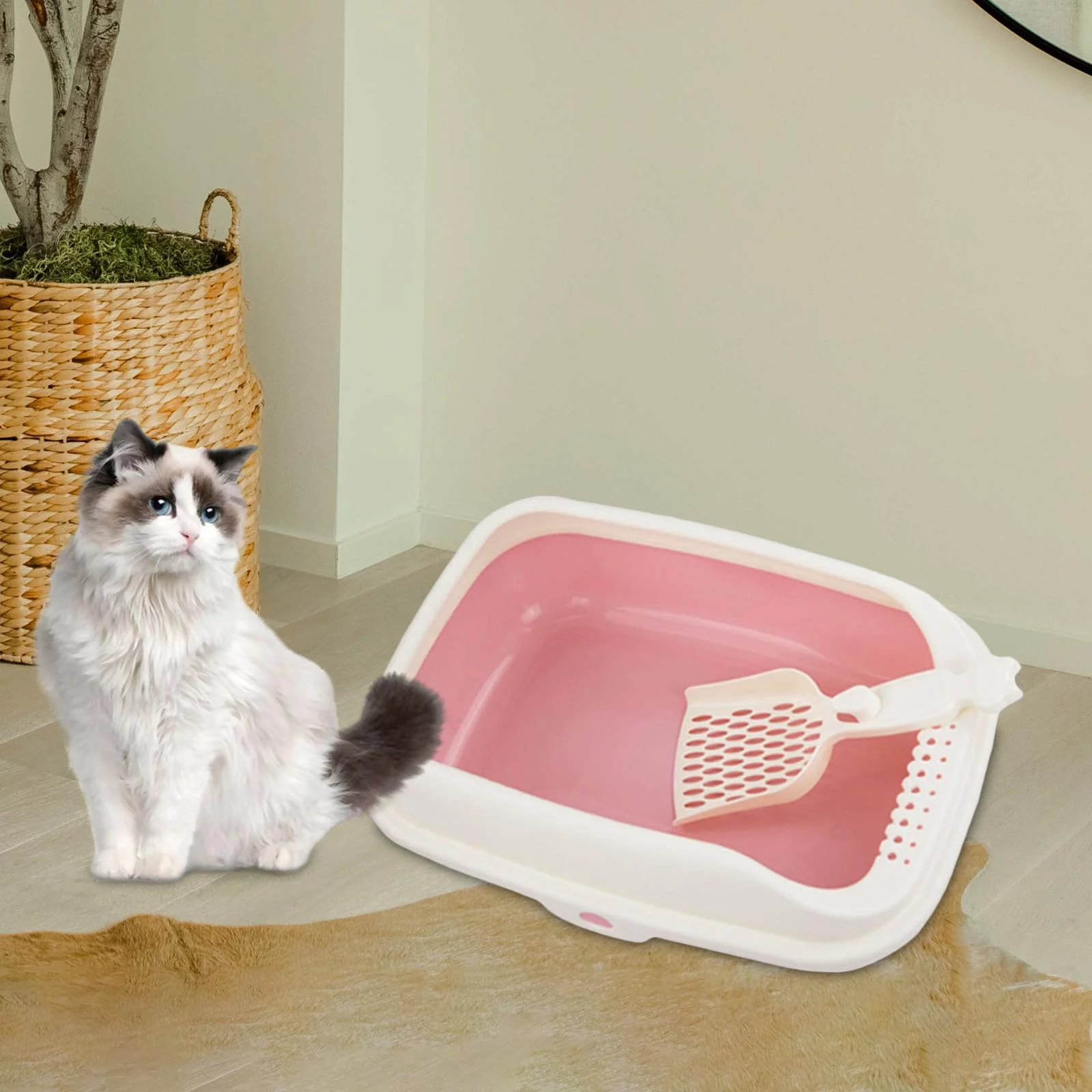 Cat Litter Box Deep Loo Toilette Sand Box Container Open Top Pet Litter Tray pink S