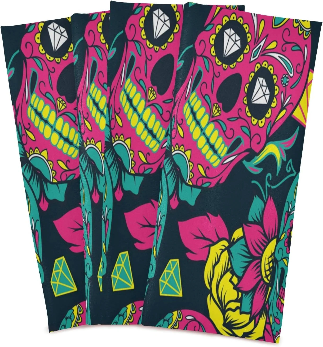 Coolnut Colorful Skull Kitchen Dish Towels Set of 4,Dishcloths,Absorbent Soft Towels Hand Towels, Tea Towels,18