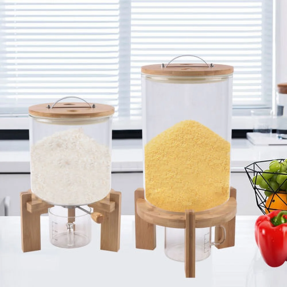 5L Rice Dispenser Grain Container Cereal Storage Dry Food Glass Bottle w/ Valve