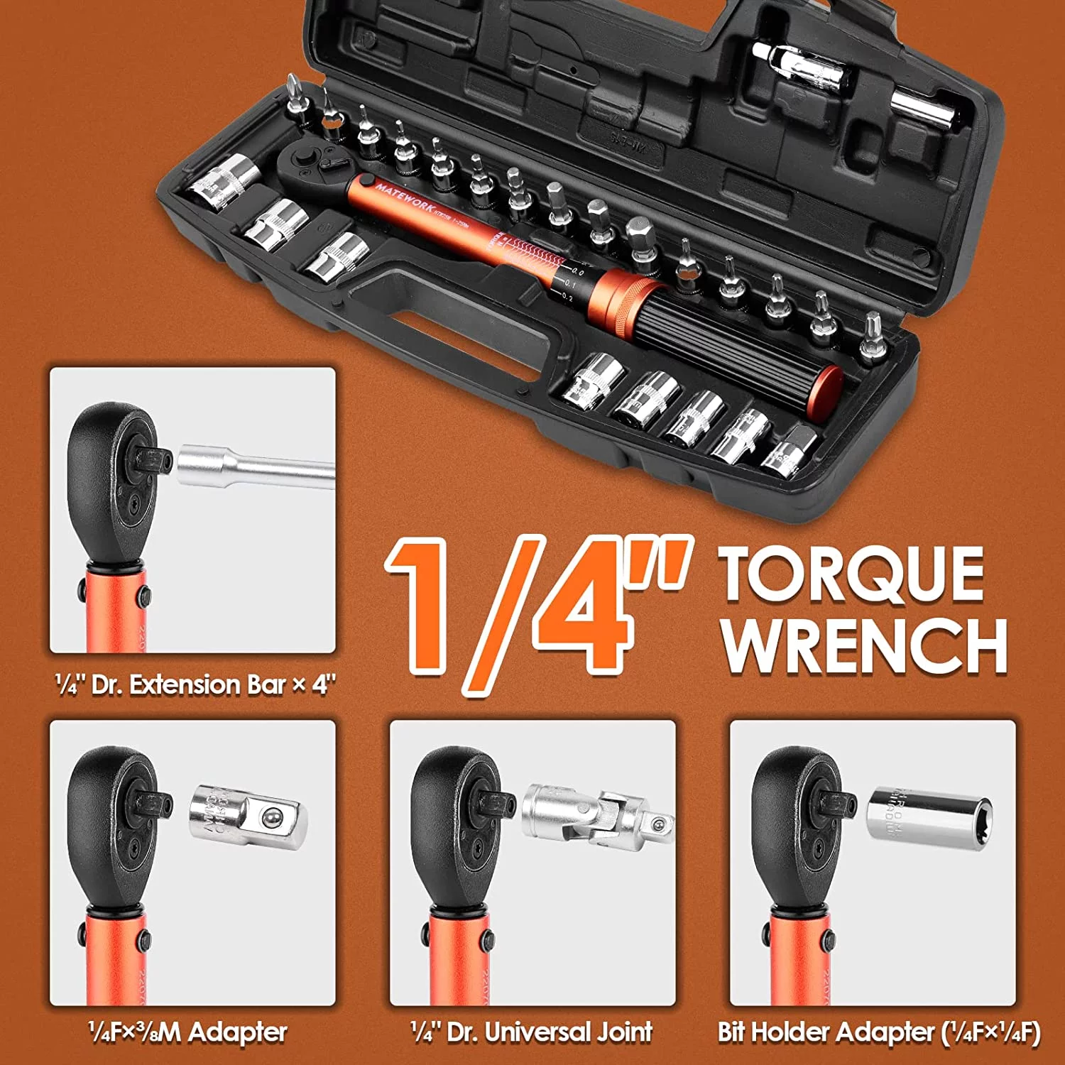 1/4 Inch Drive Click Torque Wrench, 27 PCS Bike Torque Wrench Set