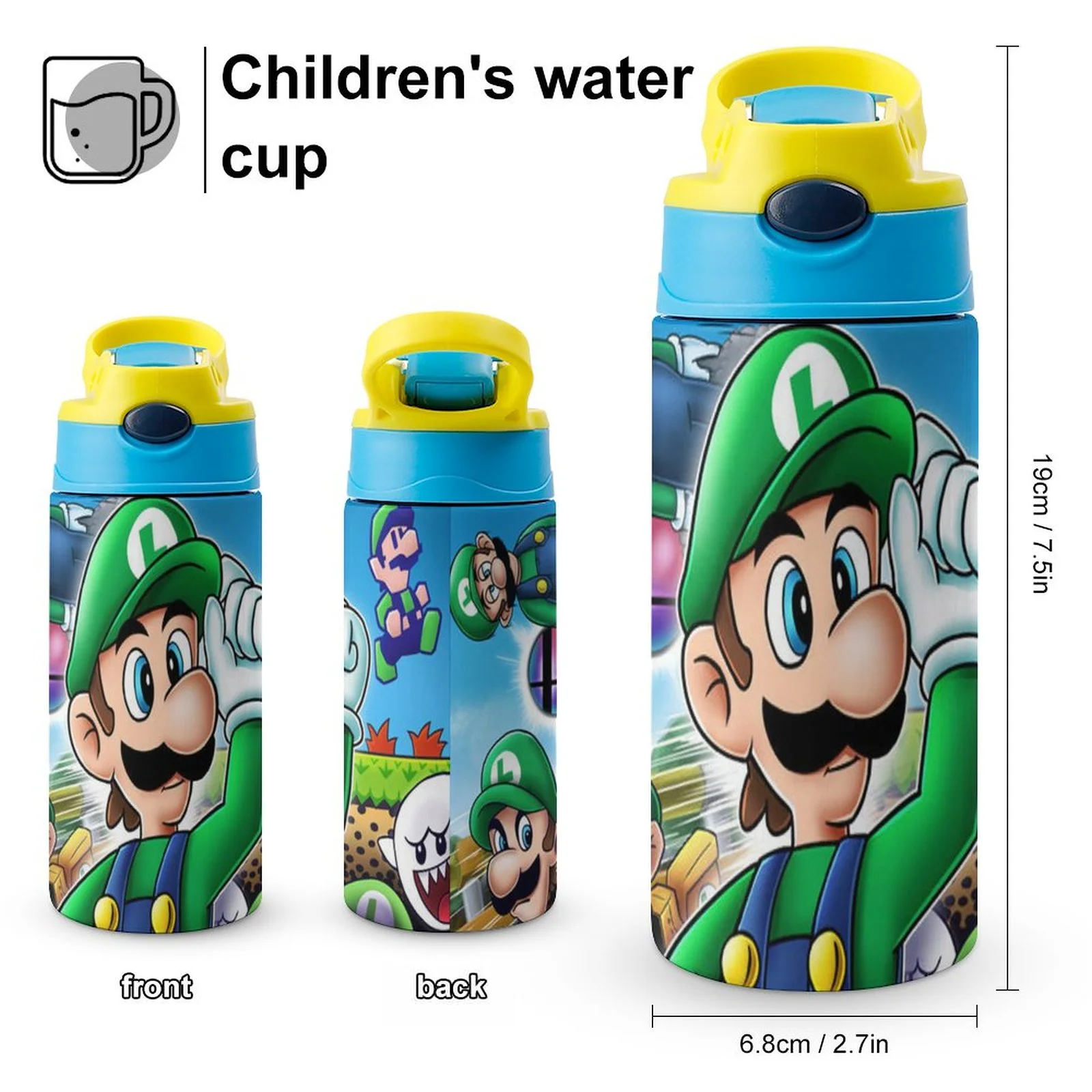 Funny Game Luigi's Mansion Kid's Insulated Water Bottle With Straw Vacuum Stainless Steel Cup Leak-Proof Children Toddler Thermoses