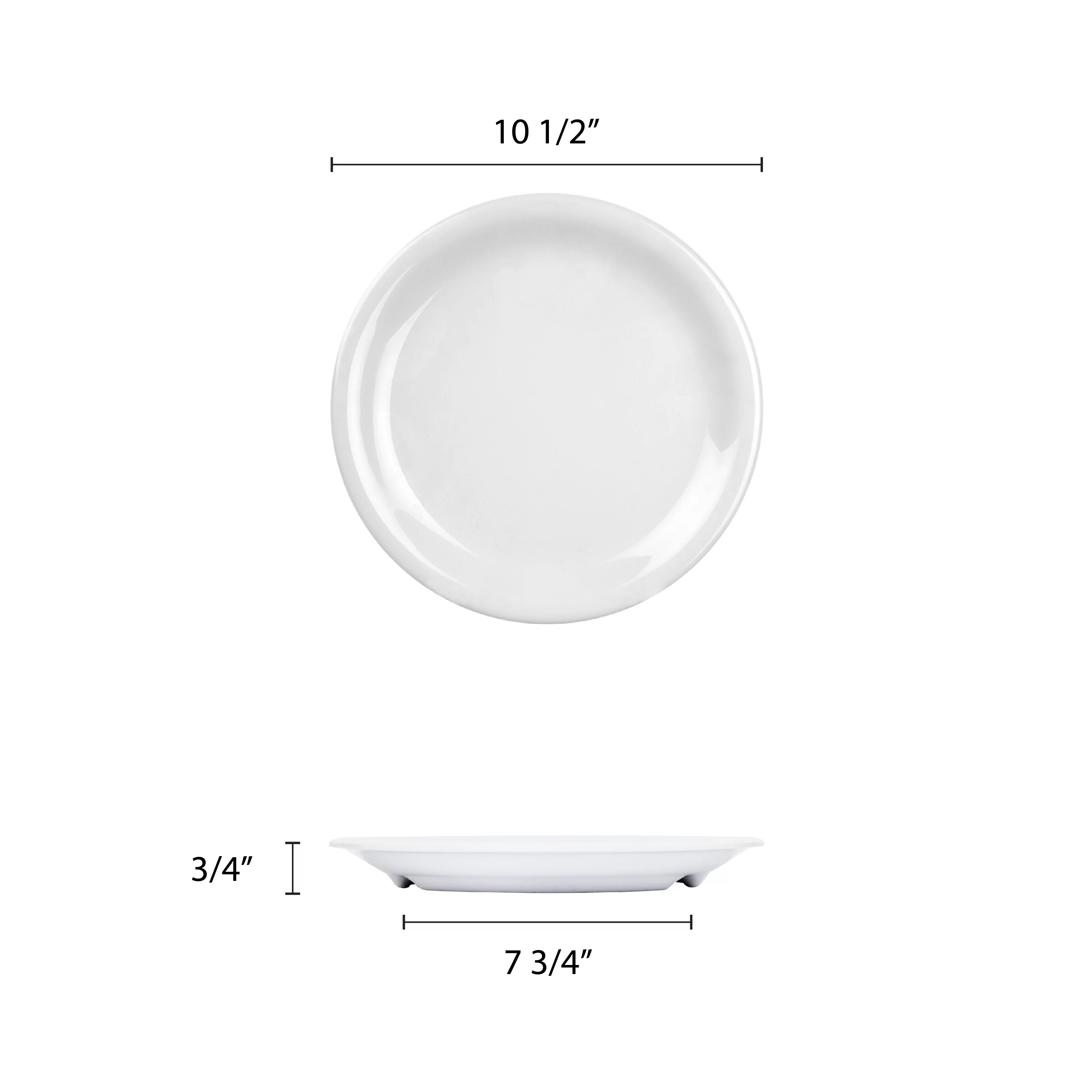 Excellante Color White Melamine Dinnerware Collection 10.5 Inch Narrow Rim Round Plate, Comes in Dozen
