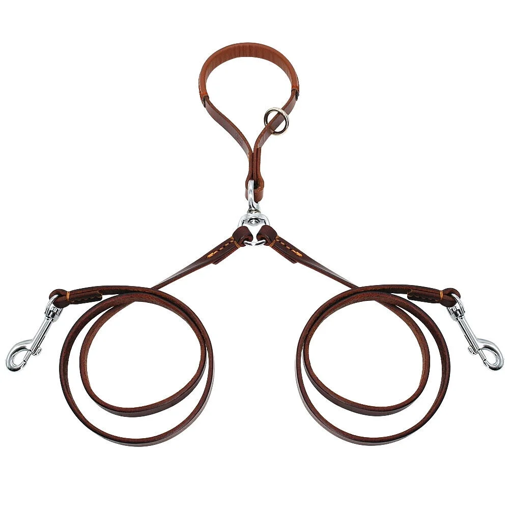 2 Way Dog Leash Splitter Coupler Lead for Twin Dogs Heavy Duty  Leather