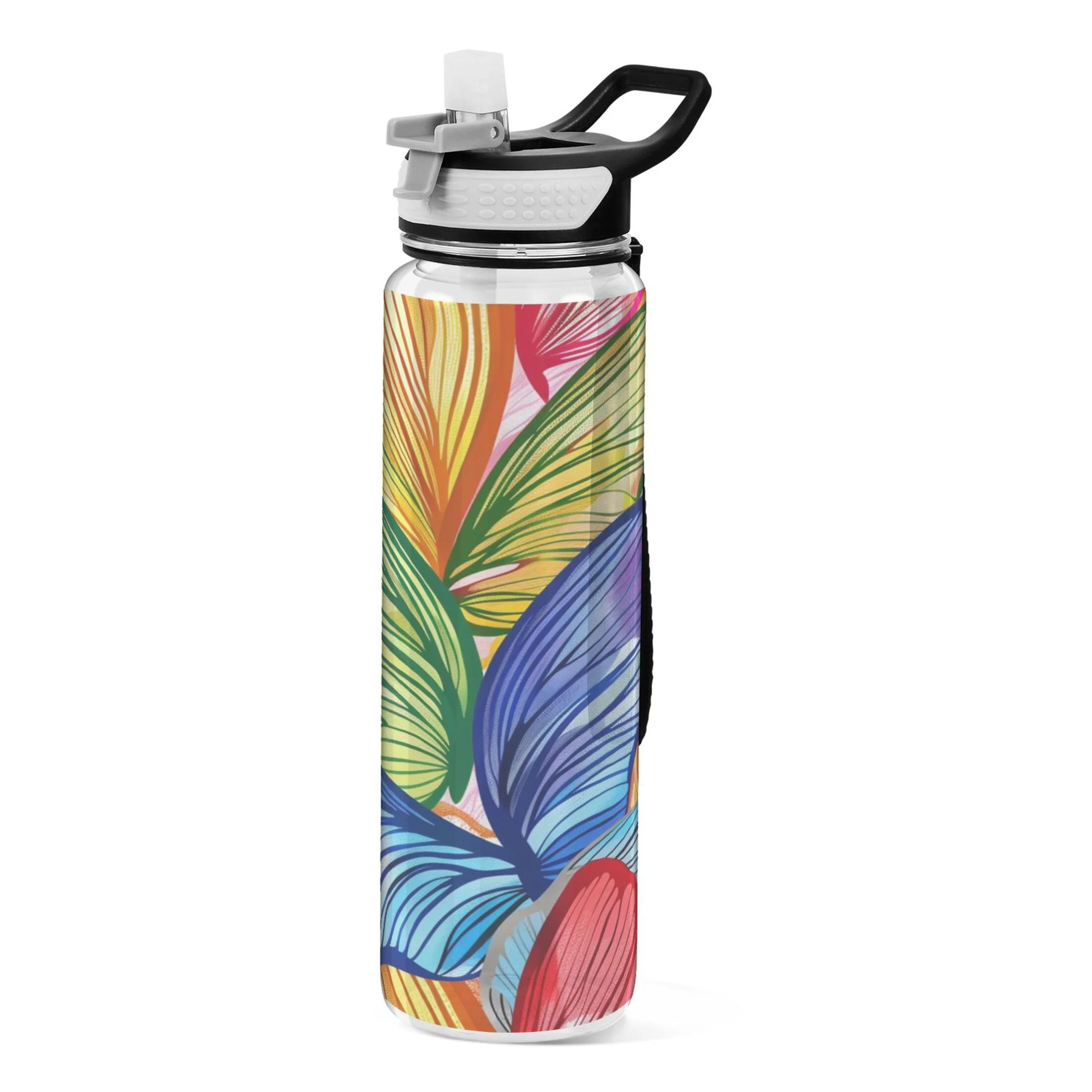Abstract Butterfly Print 32oz Sports Water Bottles Leakproof Tritan Bottle with Straw BPA Free Clear Bottle for Fitness Gym Outdoor Cycling