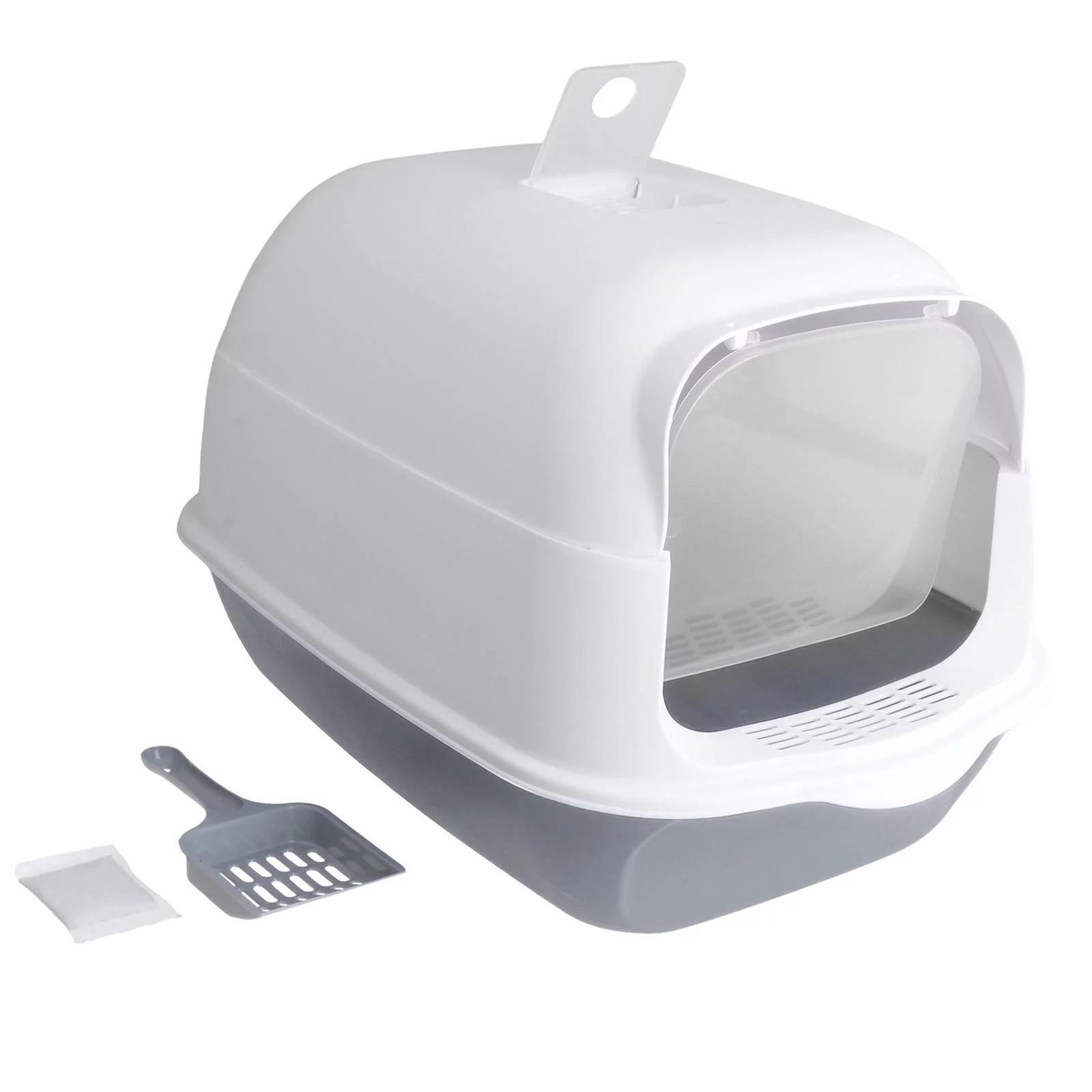 Hooded Cat Enclosed and Covered Cat Toilet with Door Kitten Potty Grey