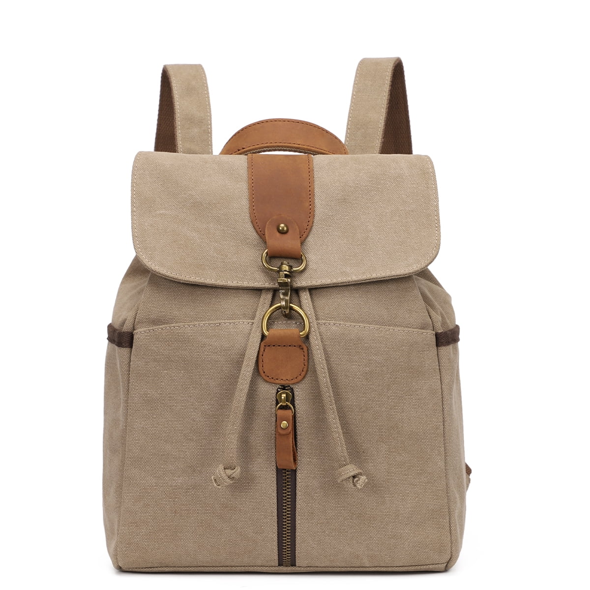 KL928 Vintage Canvas Backpack Outdoor Travel Hiking Rucksack School Bookbags for Men Women(Khaki)