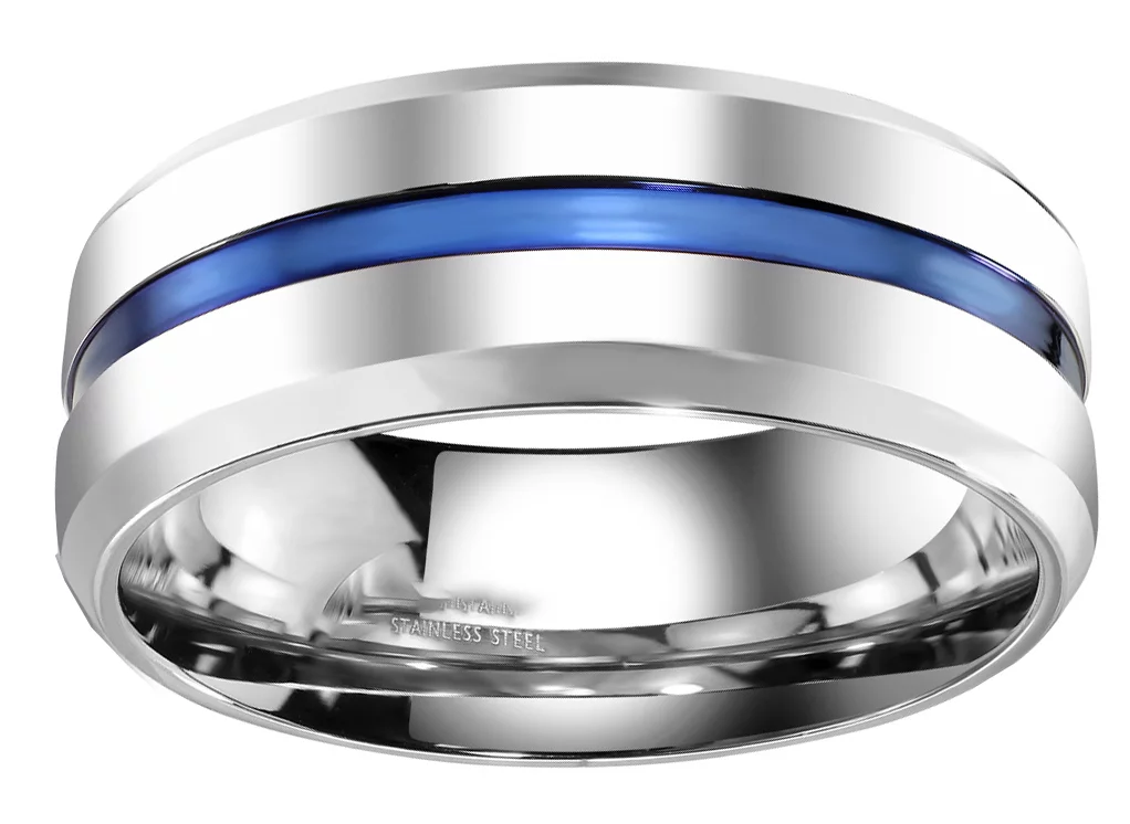 His and Hers 3 Piece Trio Sterling Silver Thin Blue Line Wedding Band Engagement Ring Set 12/7
